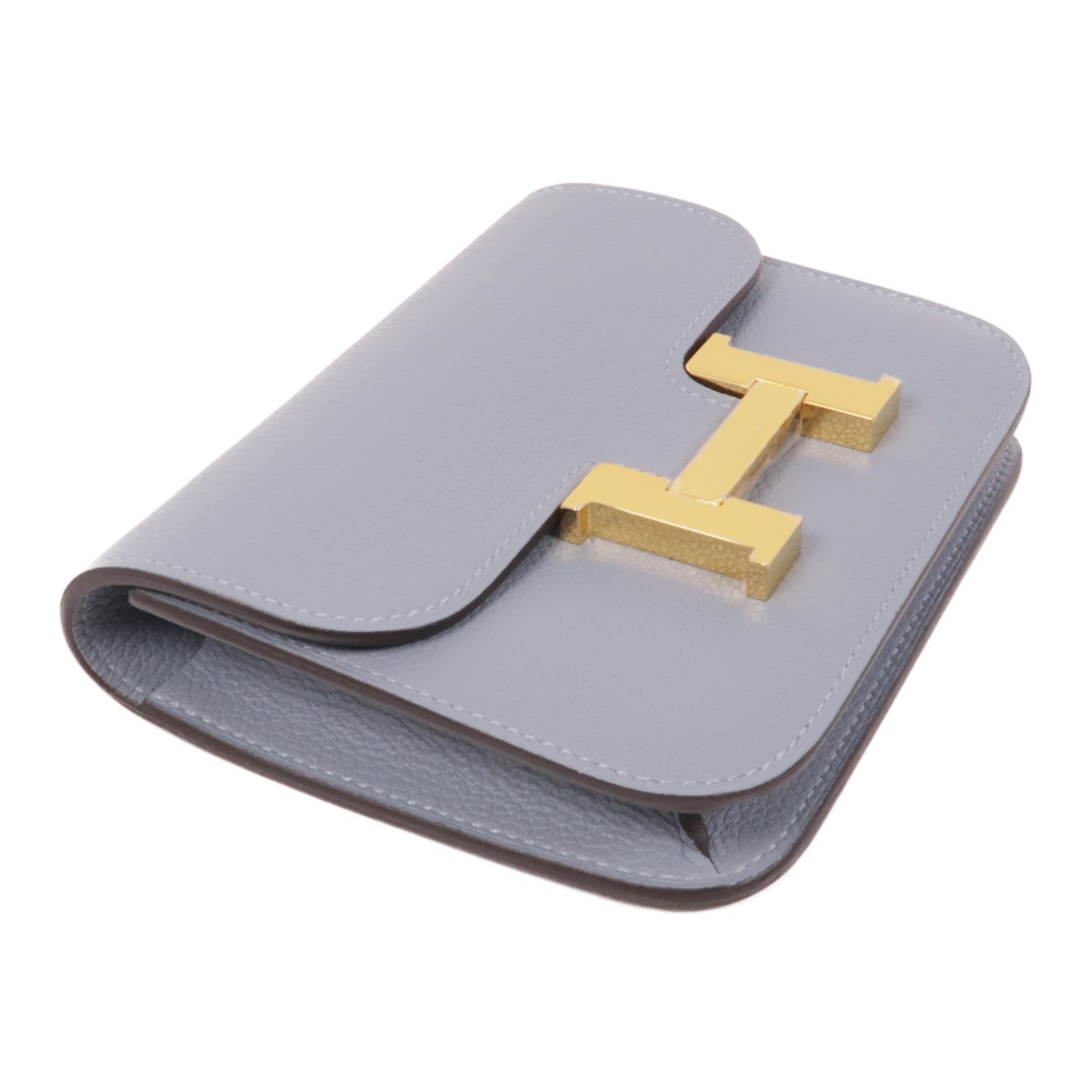 HERMES Evercolor皮革Constance Silm金扣手拿包Bleu Lin