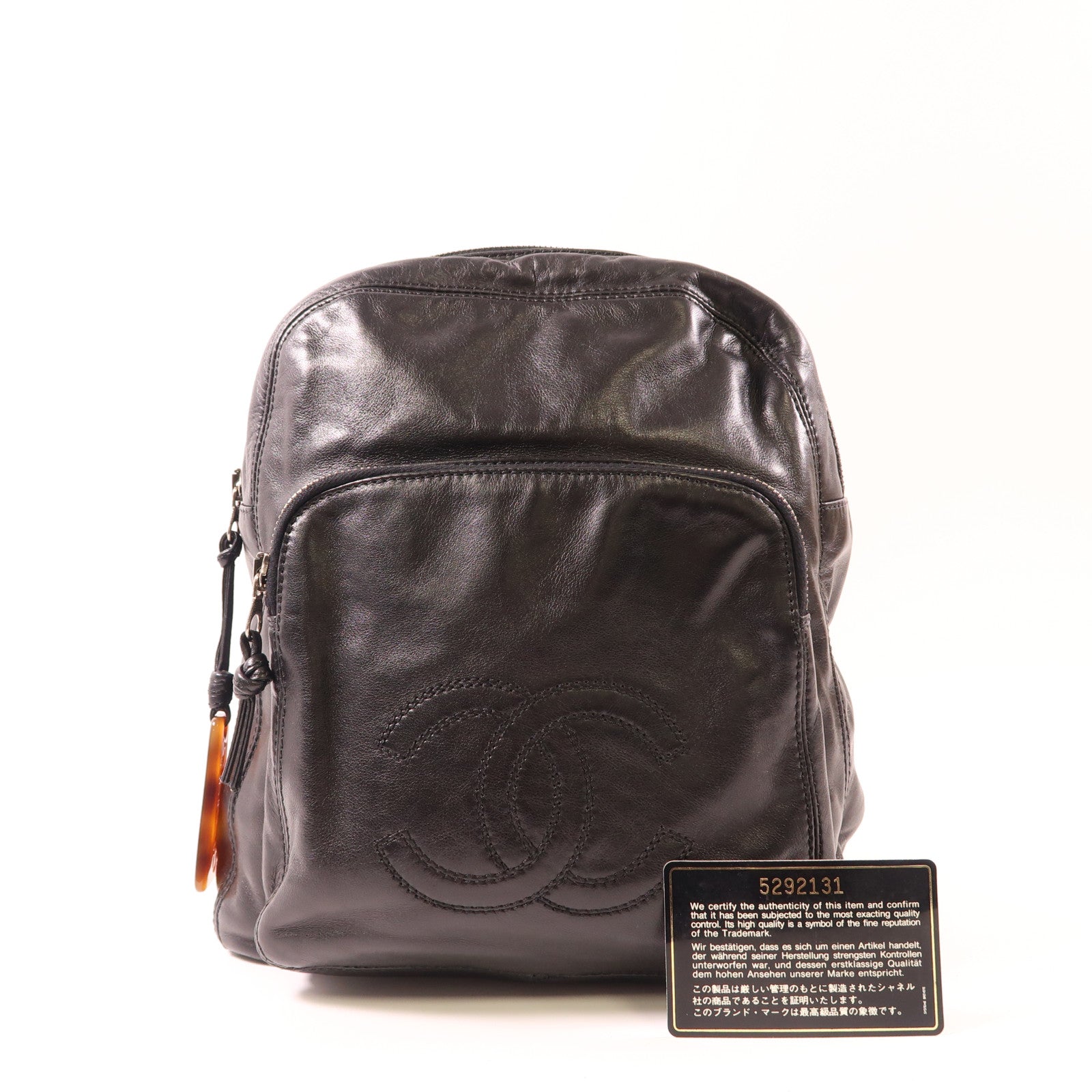 CHANEL 羊皮皮革Backpack銀扣背包
