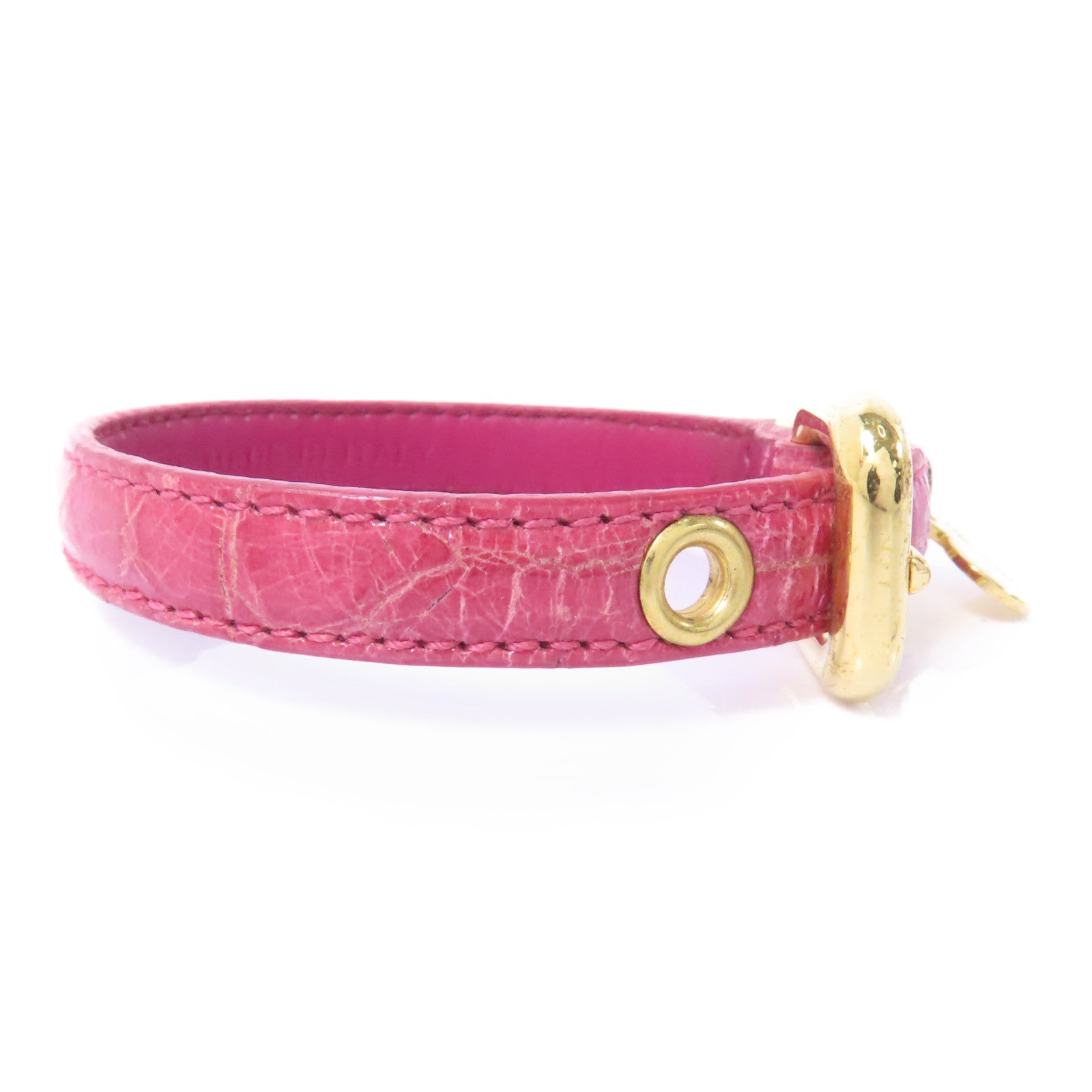 Miu Miu 【激減優惠】牛皮皮革Bracelet金扣手鏈粉紅色