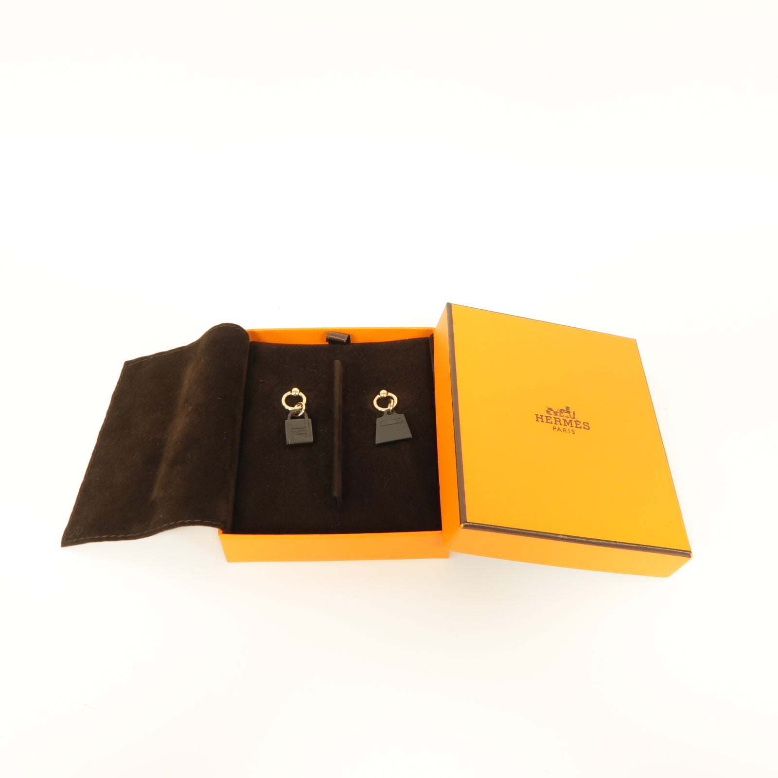 HERMES 【激減優惠】水牛角/金屬Amulet Maroquinier Earrings耳環啡色/金色