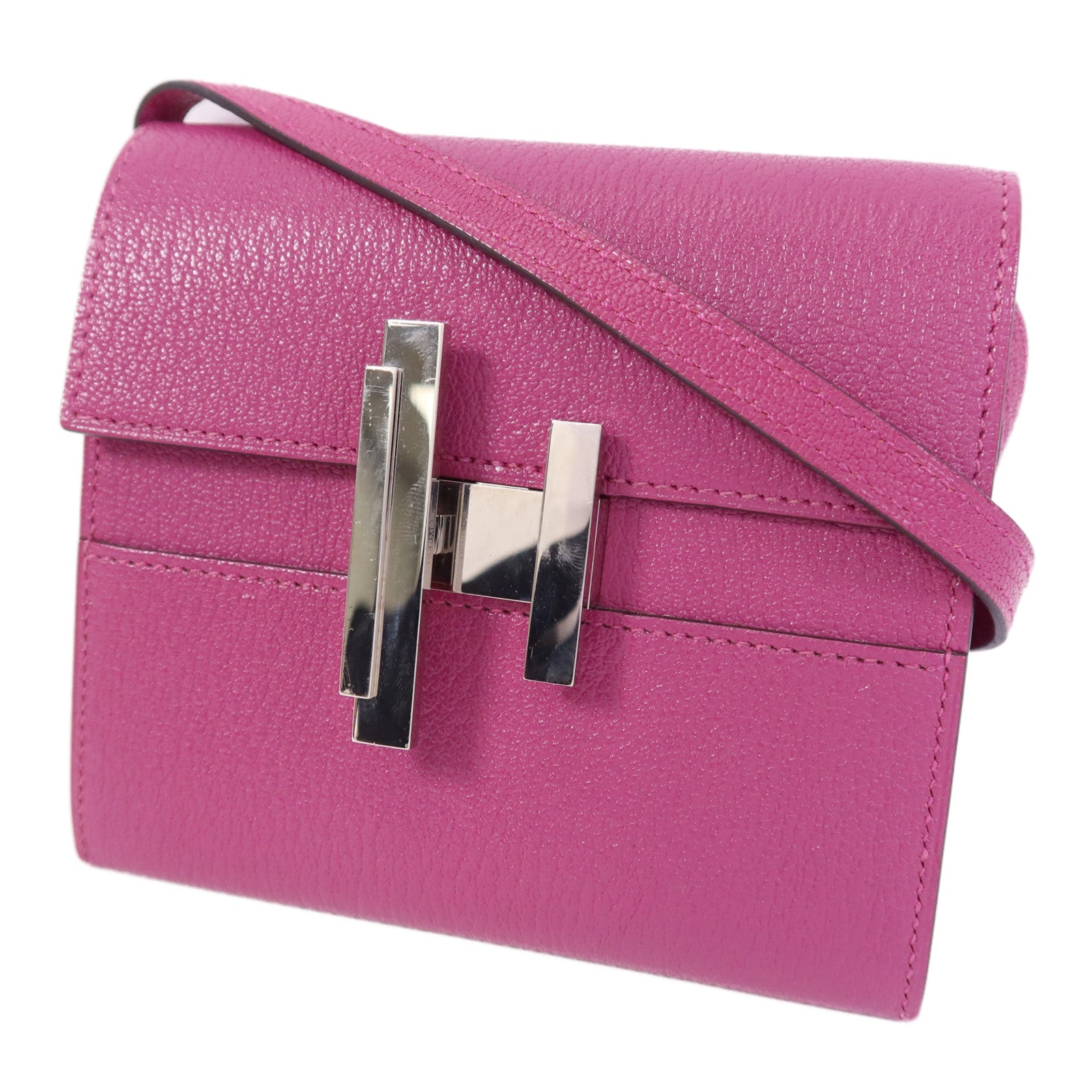 HERMES Chevre皮革Cinhetic To Go Wallet銀扣肩背袋Anemone