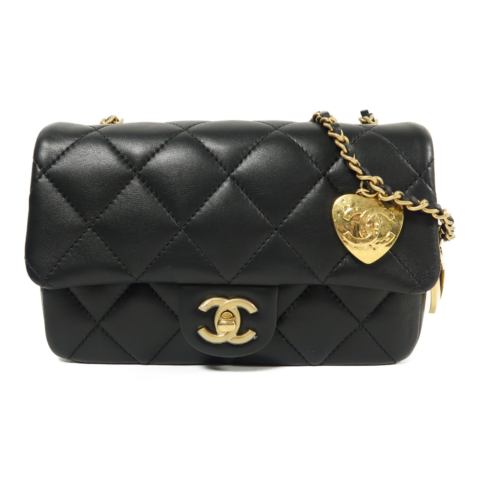CHANEL 【激減優惠】羊皮皮革Chain Shoulder金扣鏈帶肩背袋黑色