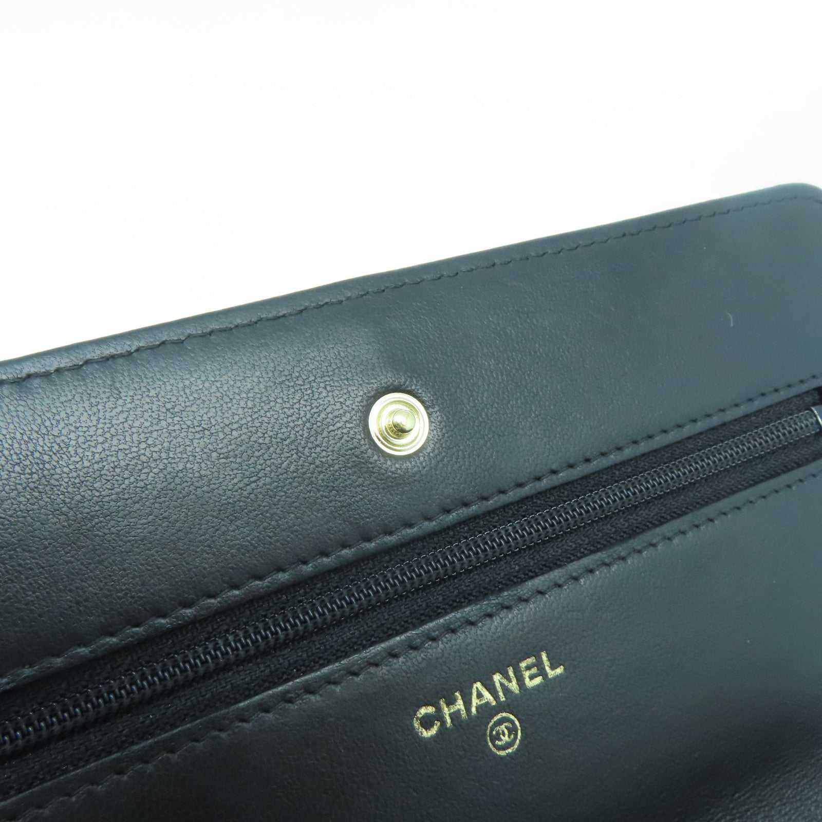 CHANEL 菱格羊皮皮革WOC Shoulder Bag金扣鏈帶肩背袋黑色