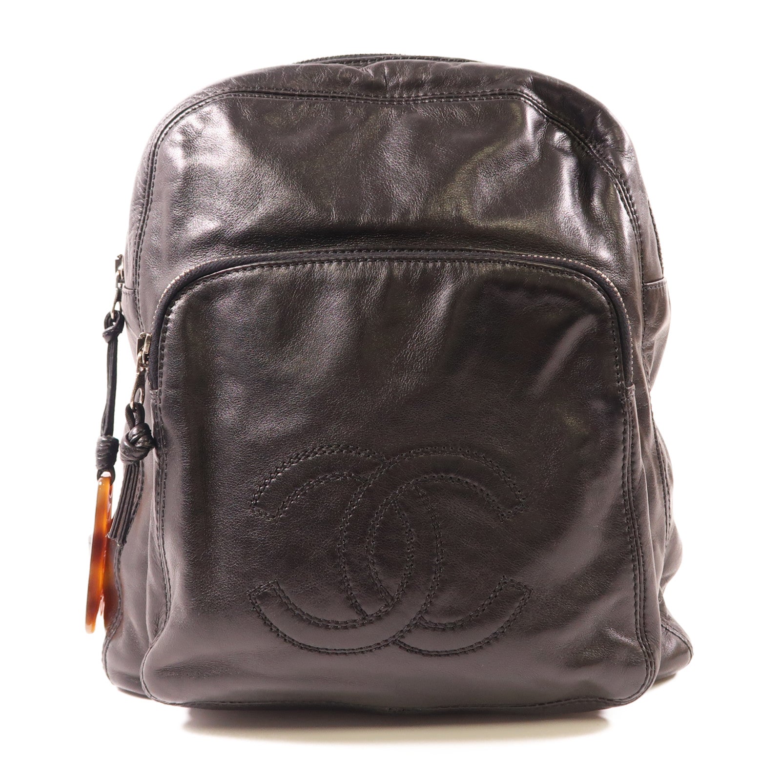 CHANEL 羊皮皮革Backpack銀扣背包