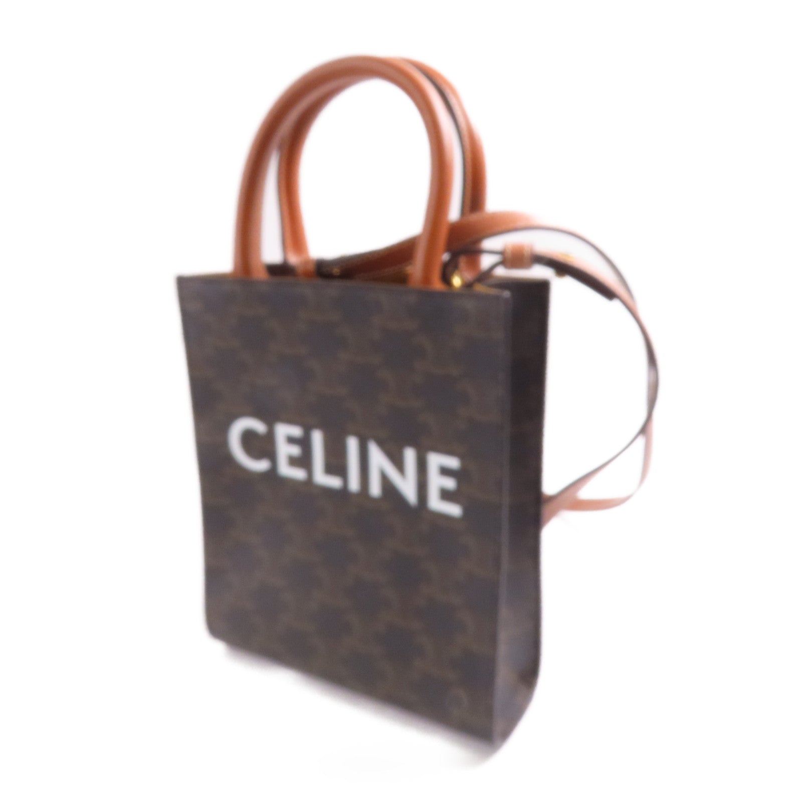 CELINE 塗層帆布Triomphe Cabas Mini金扣手挽肩背兩用袋