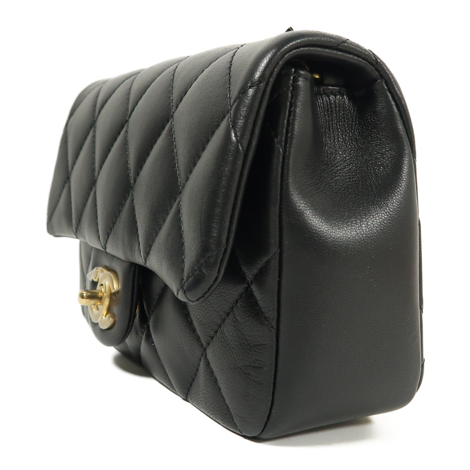 CHANEL 【激減優惠】羊皮皮革Chain Shoulder金扣鏈帶肩背袋黑色