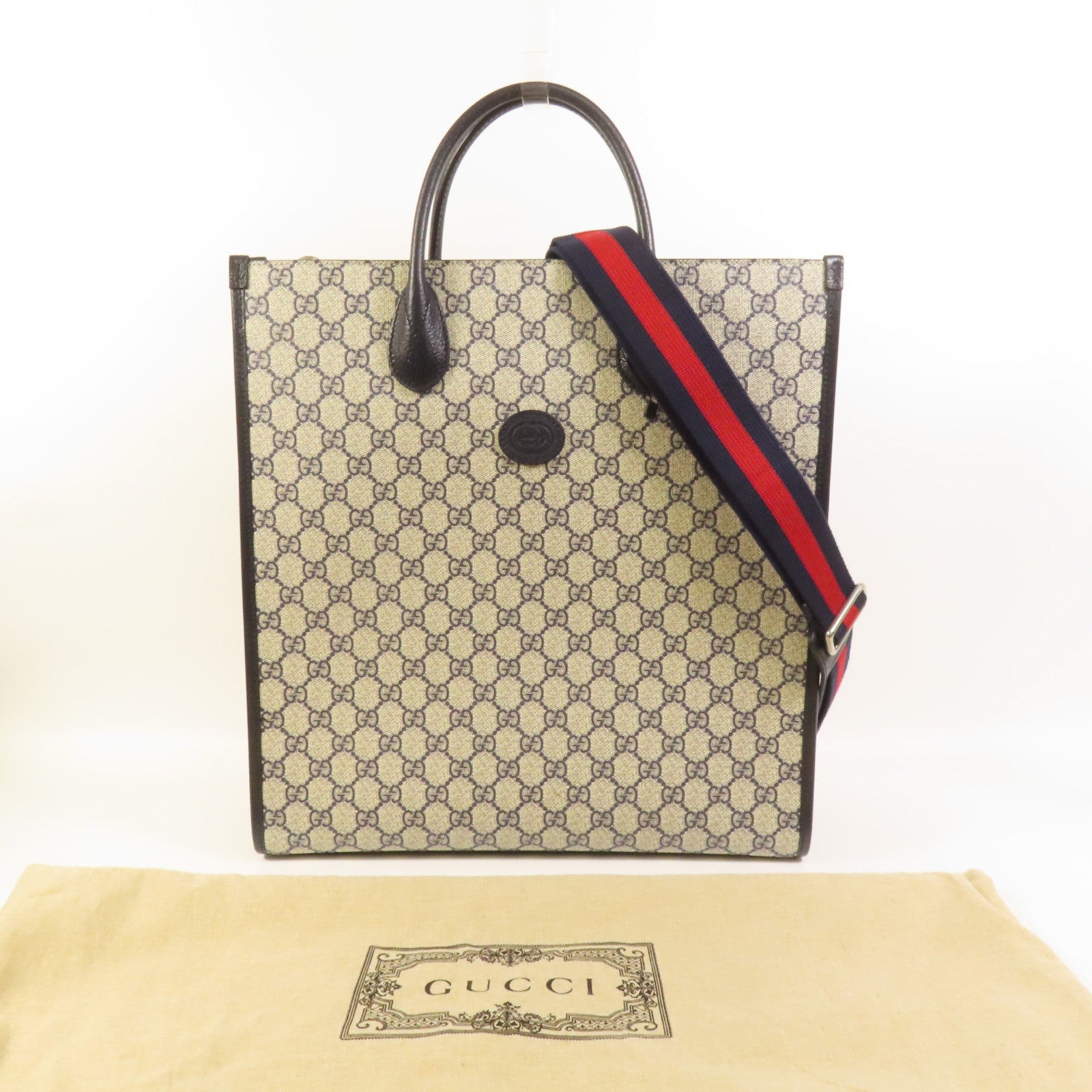 GUCCI 塗層帆布Interlocking G Medium Tote銀扣手挽肩背兩用袋