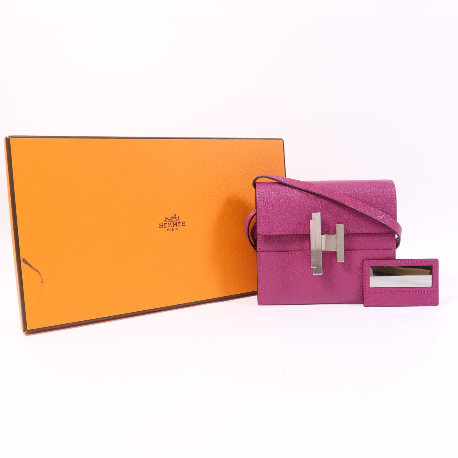 HERMES Chevre皮革Cinhetic To Go Wallet銀扣肩背袋Anemone