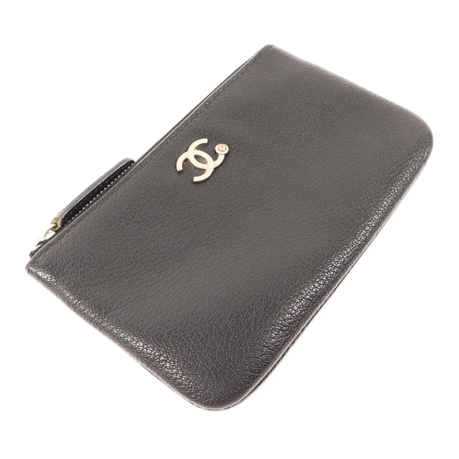 CHANEL 牛皮皮革Mini Pouch銀扣小袋