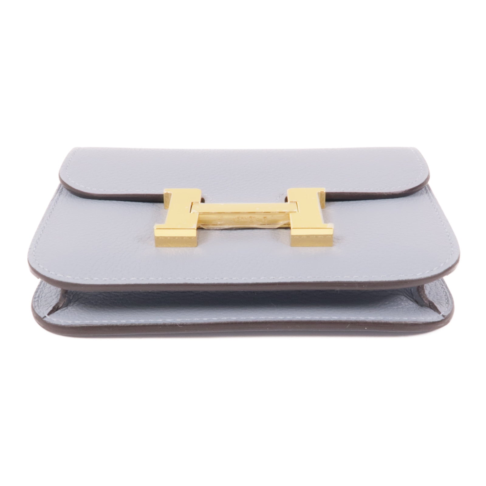 HERMES Evercolor皮革Constance Silm金扣手拿包Bleu Lin