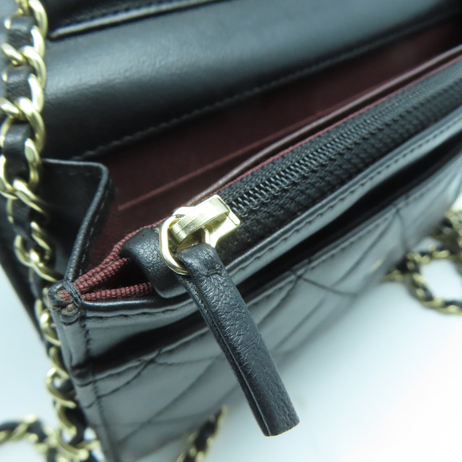 CHANEL 菱格羊皮皮革WOC Shoulder Bag金扣鏈帶肩背袋黑色