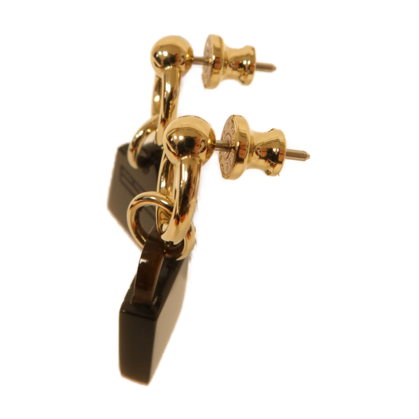 HERMES 【激減優惠】水牛角/金屬Amulet Maroquinier Earrings耳環啡色/金色