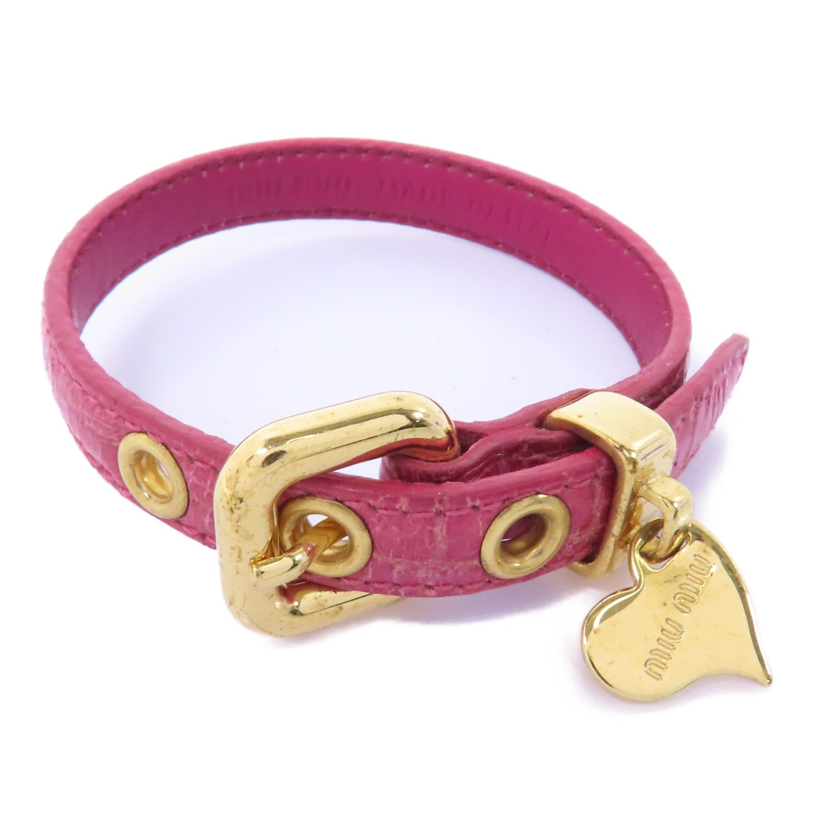 Miu Miu 【激減優惠】牛皮皮革Bracelet金扣手鏈粉紅色