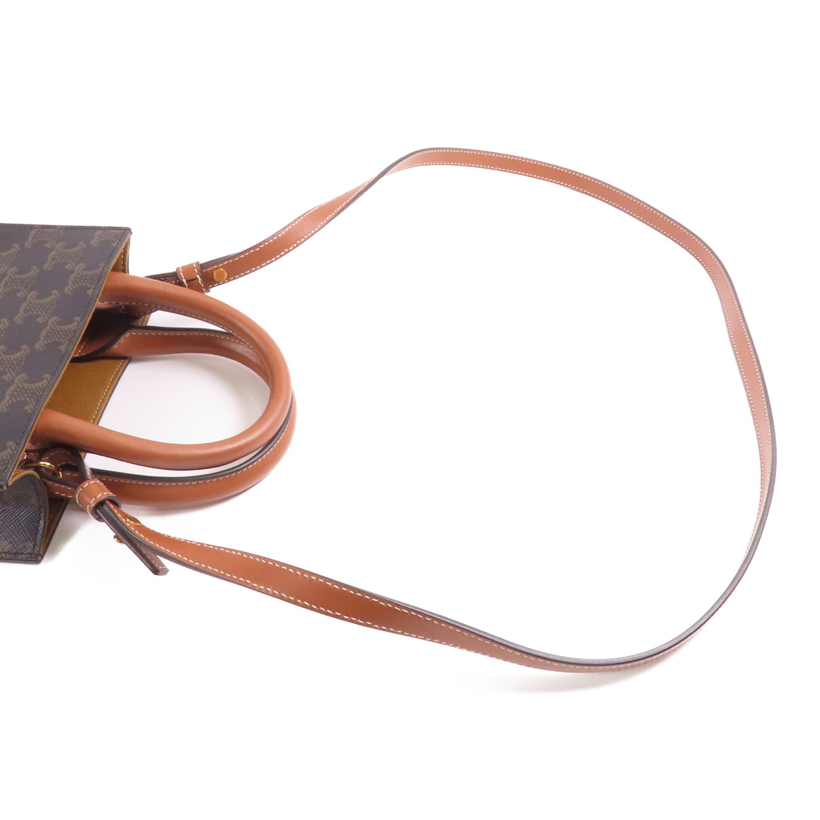 CELINE 塗層帆布Triomphe Cabas Mini金扣手挽肩背兩用袋