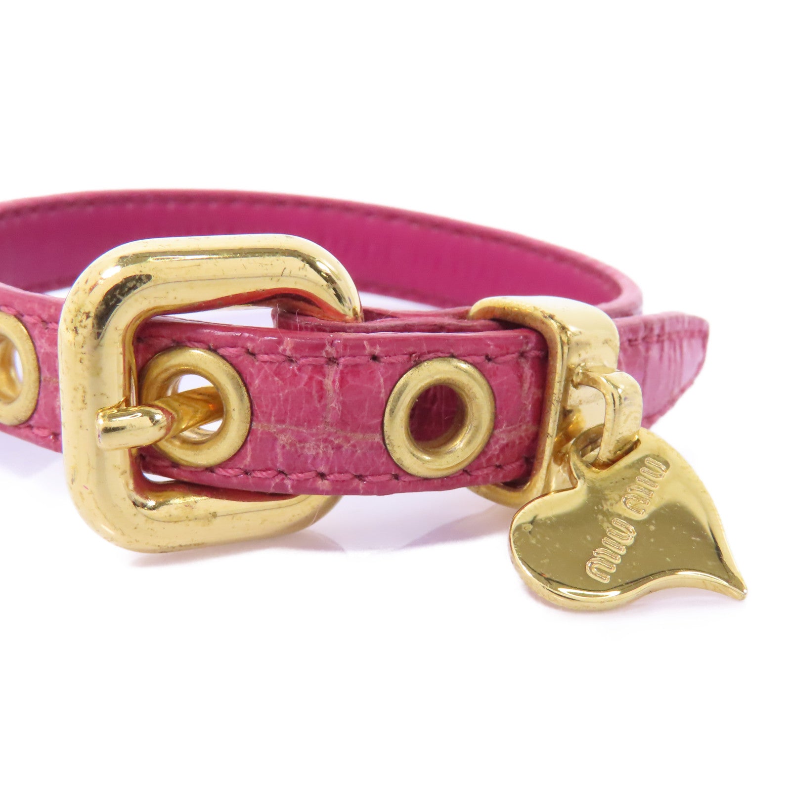 Miu Miu 【激減優惠】牛皮皮革Bracelet金扣手鏈粉紅色