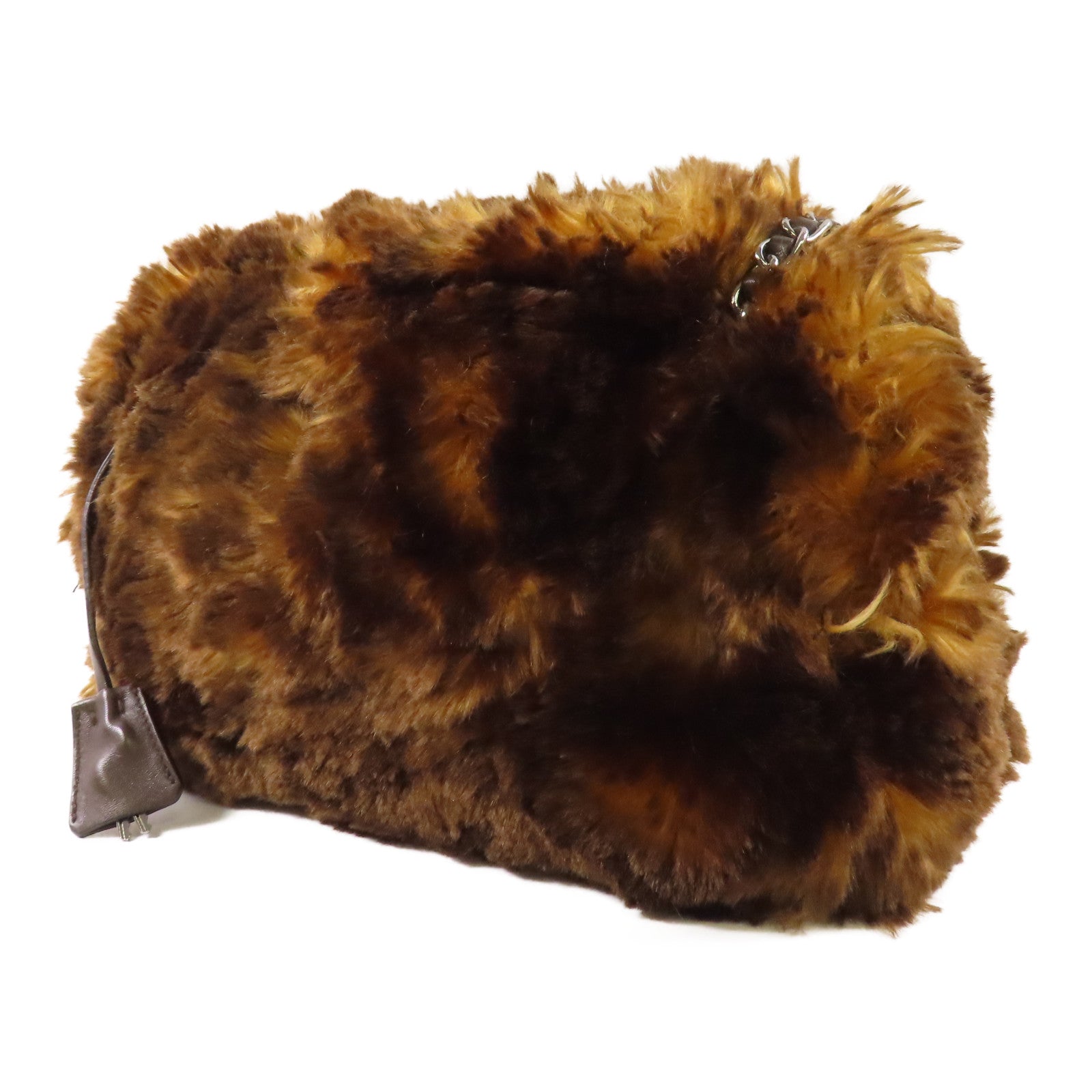 PRADA 合成毛皮Shoulder Bag銀扣鏈帶肩背袋