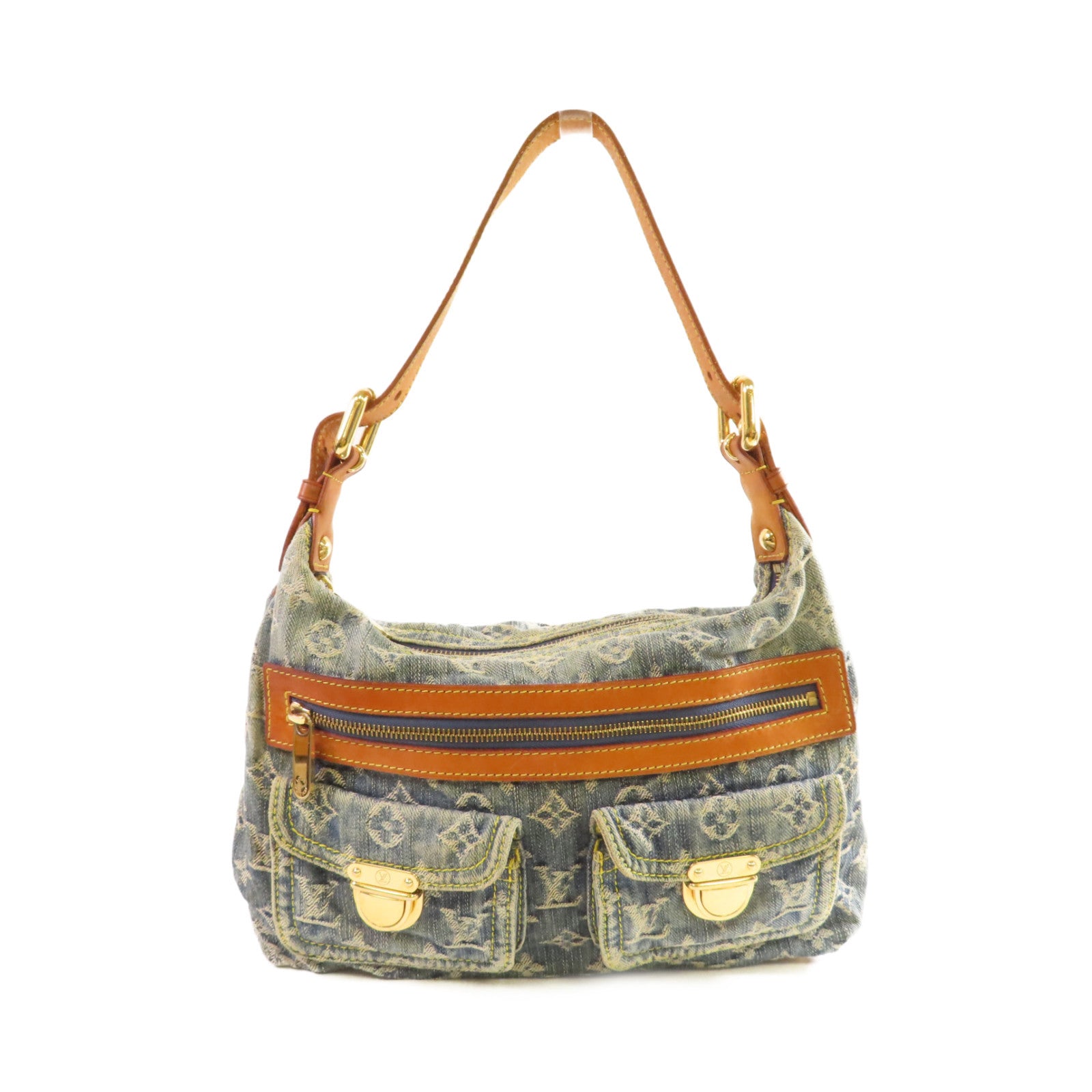 LOUIS VUITTON Monogram Denim Baggy PM Shoulder Bag金扣肩背袋藍色