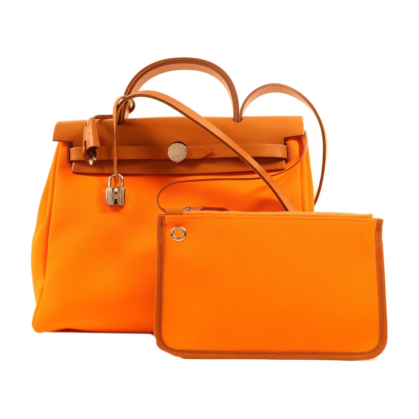 HERMES 帆布/牛皮皮革Herbag PM手挽肩背兩用袋Orange