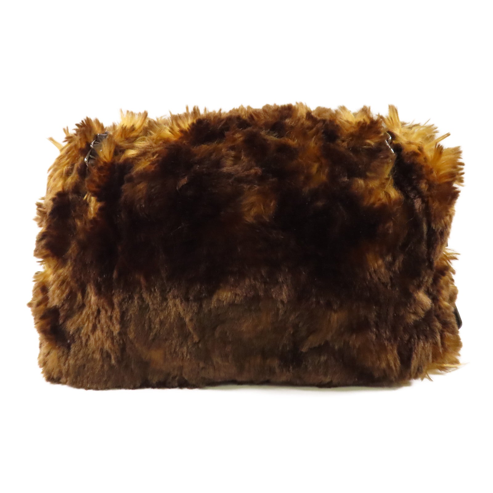 PRADA 合成毛皮Shoulder Bag銀扣鏈帶肩背袋