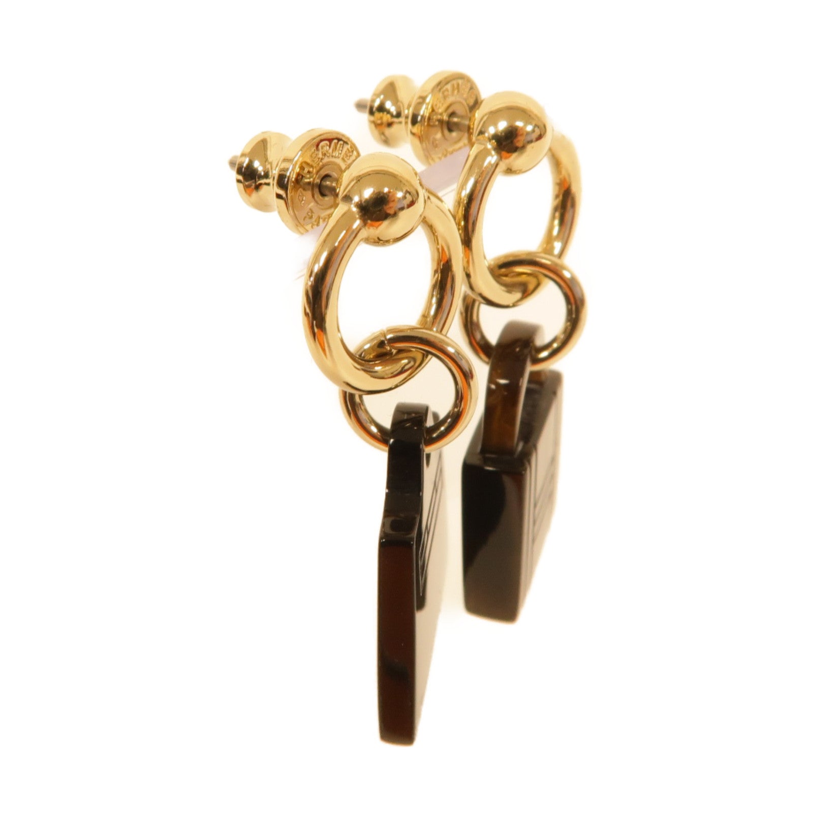 HERMES 【激減優惠】水牛角/金屬Amulet Maroquinier Earrings耳環啡色/金色