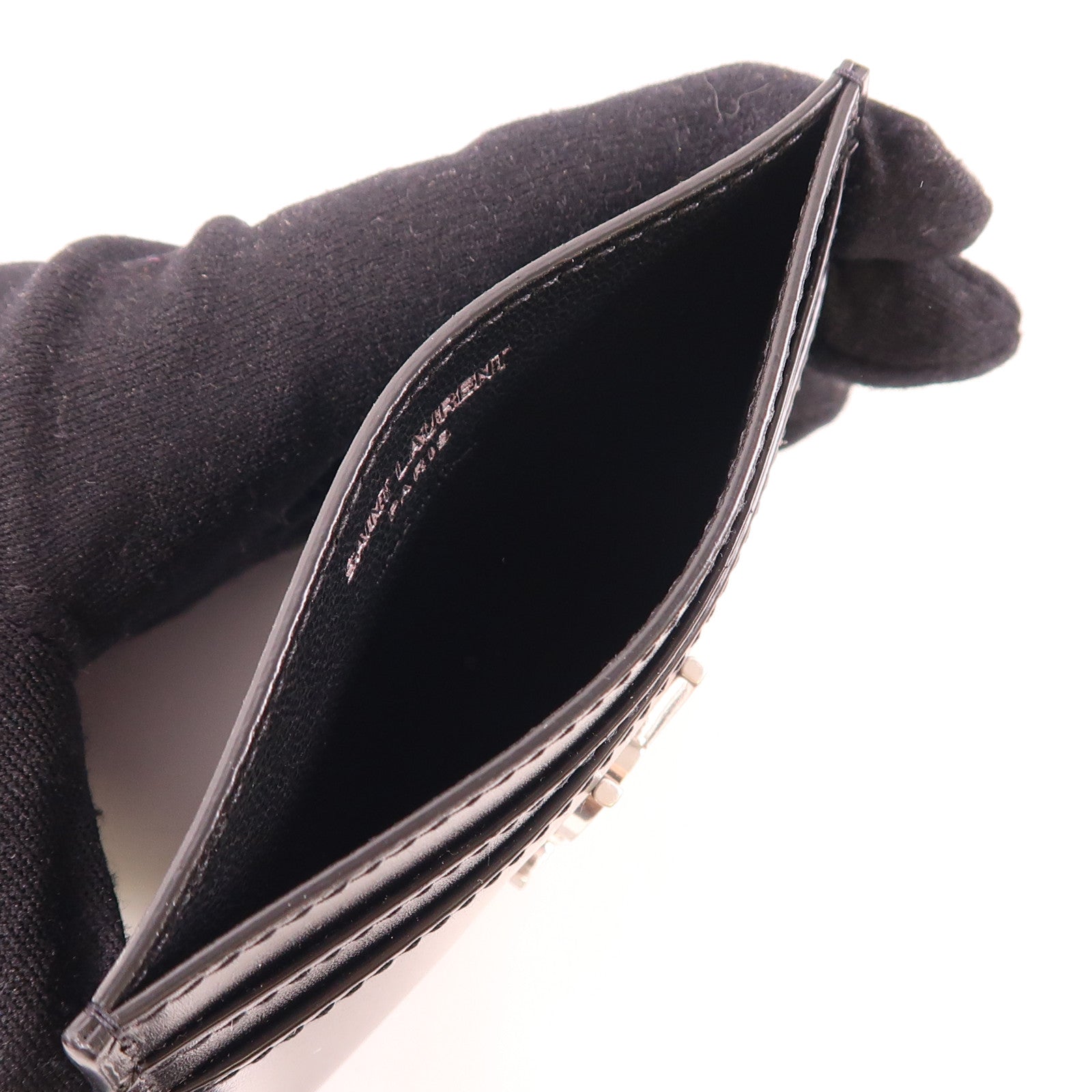 SAINT LAURENT 牛皮皮革Cassandre Card Case銀扣卡片套