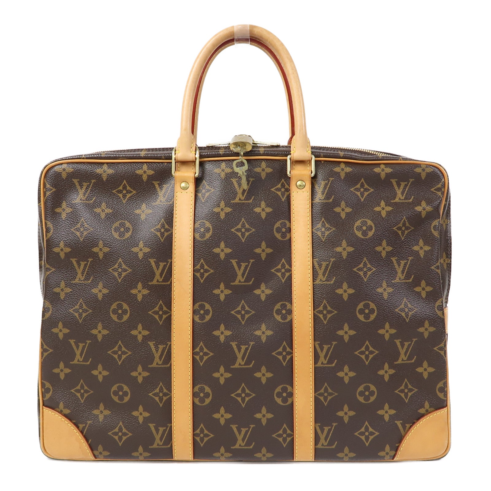 LOUIS VUITTON Monogram Porte-Documents Voyage PM金扣公事包啡色