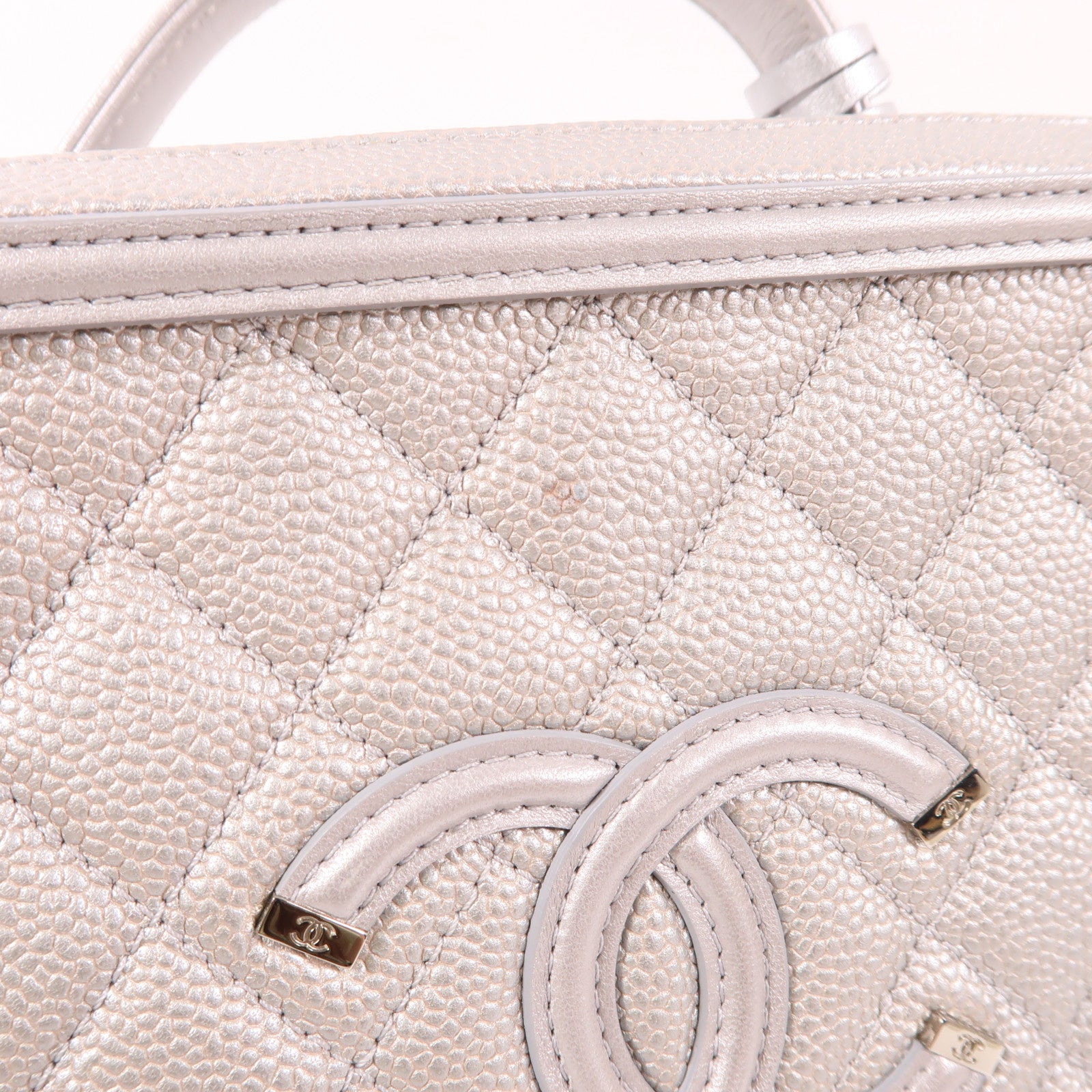 CHANEL SHW Vanity Case Chain 2 Way Bag Calfskin Leather Silver