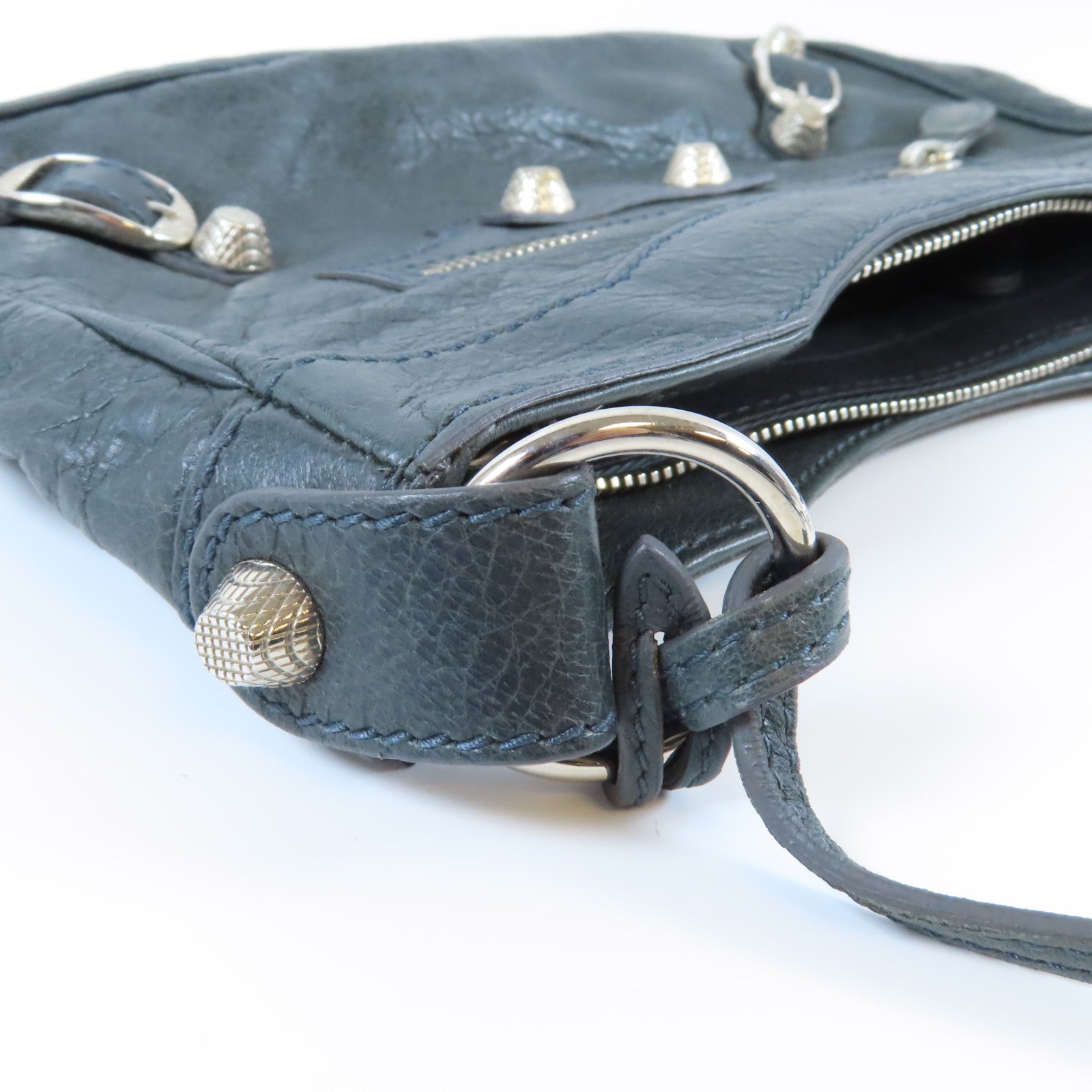 BALENCIAGA 牛皮皮革Gaint Hip銀扣肩背袋深灰色