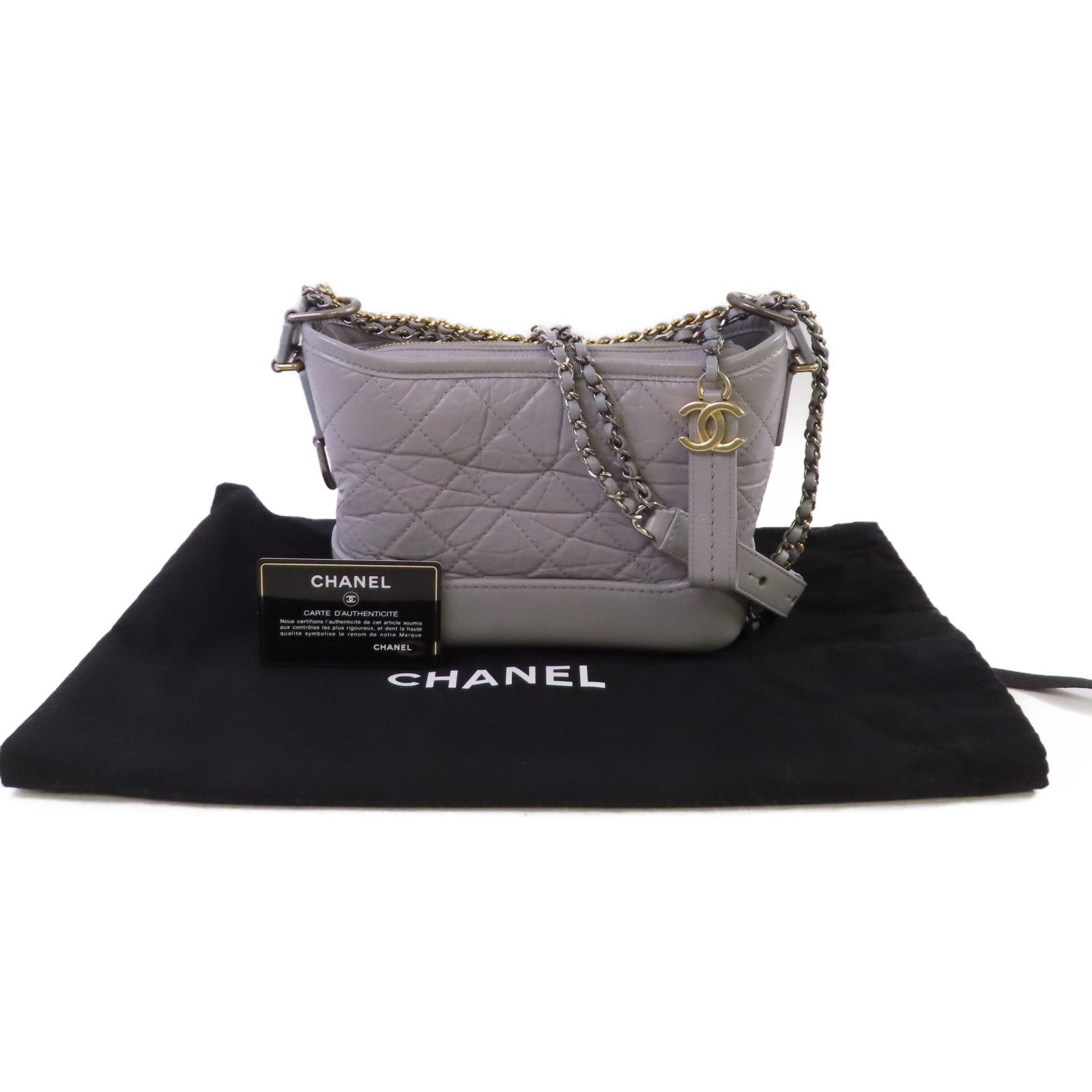 CHANEL 【激減優惠】菱格牛皮皮革Gabrielle Small Chain Shoulder Bag鏈帶肩背袋灰色
