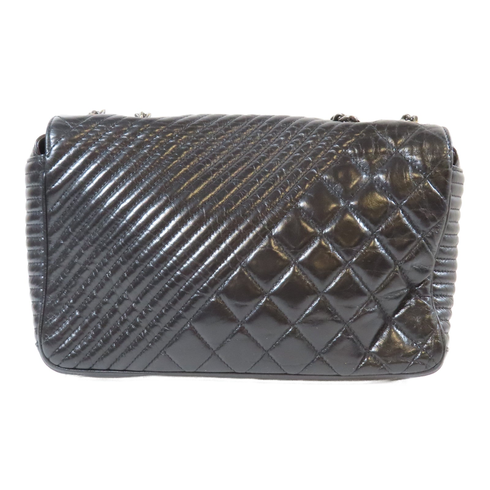 CHANEL 牛皮皮革Chain Shoulder銀扣肩背袋黑色