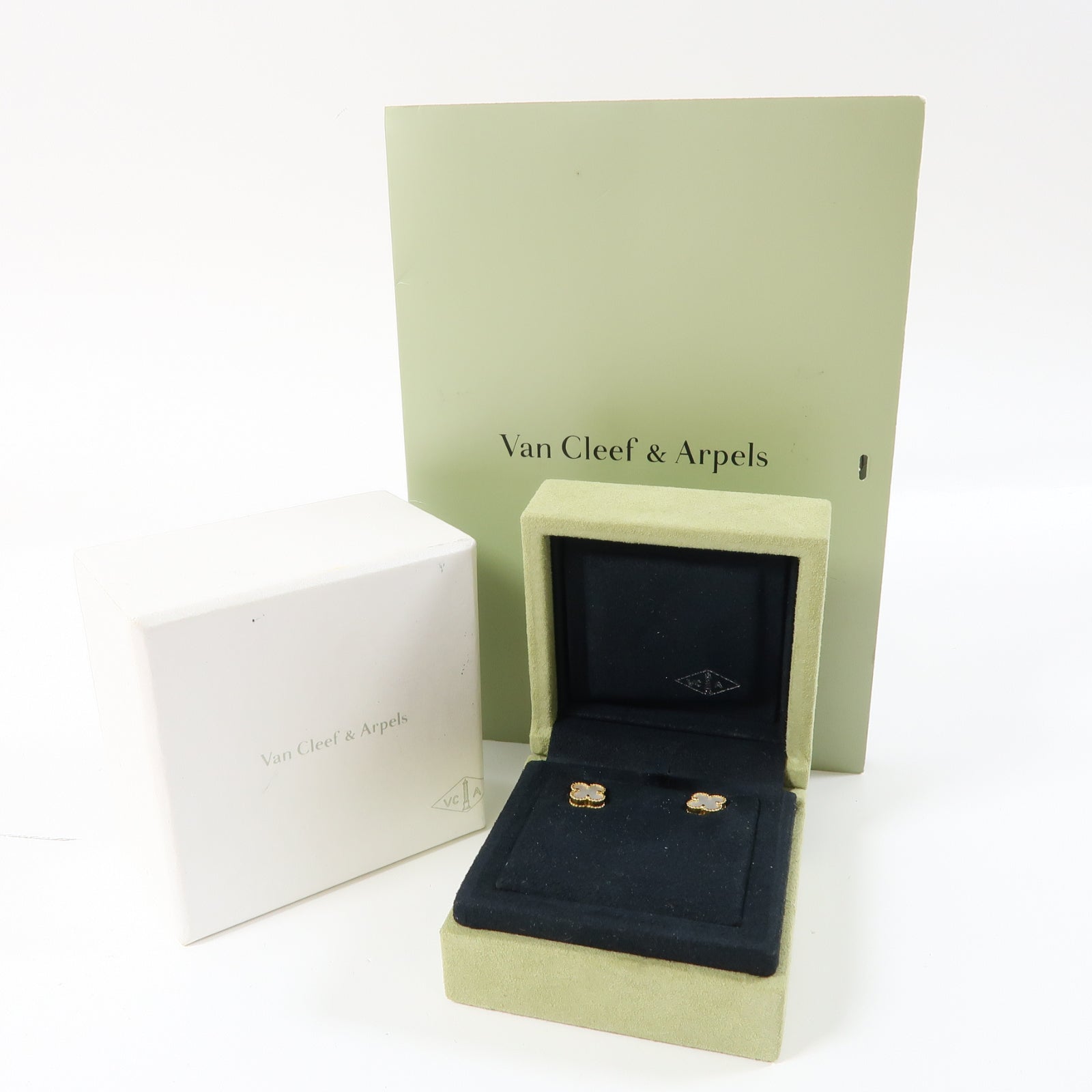 Van Cleef & Arpels 18K黃金Sweet Alhambra Earstuds耳環白色