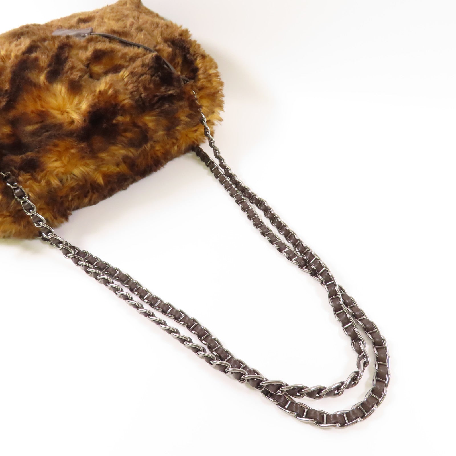 PRADA 合成毛皮Shoulder Bag銀扣鏈帶肩背袋