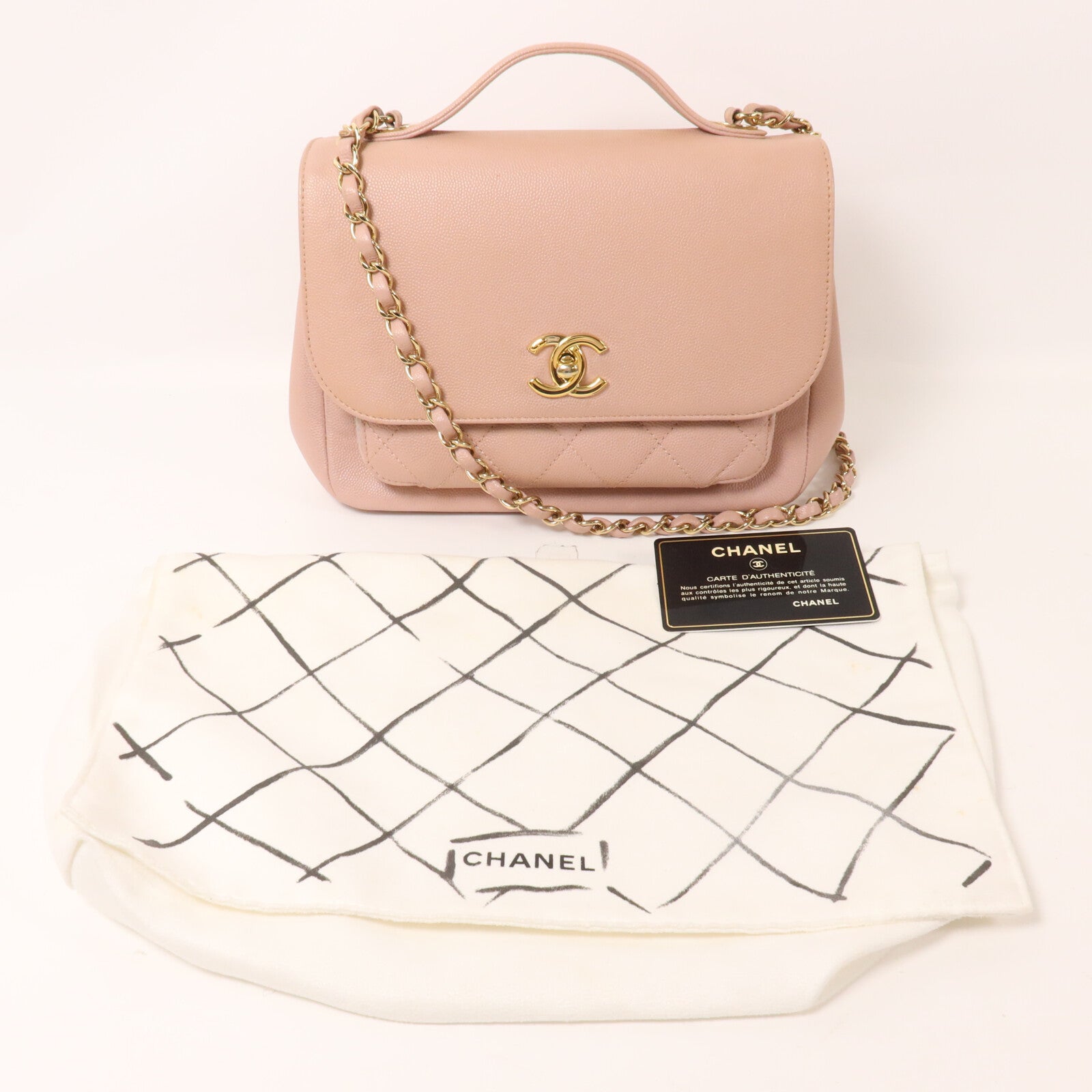 CHANEL 牛皮皮革Business Affinity Medium鏈帶手挽肩背兩用袋