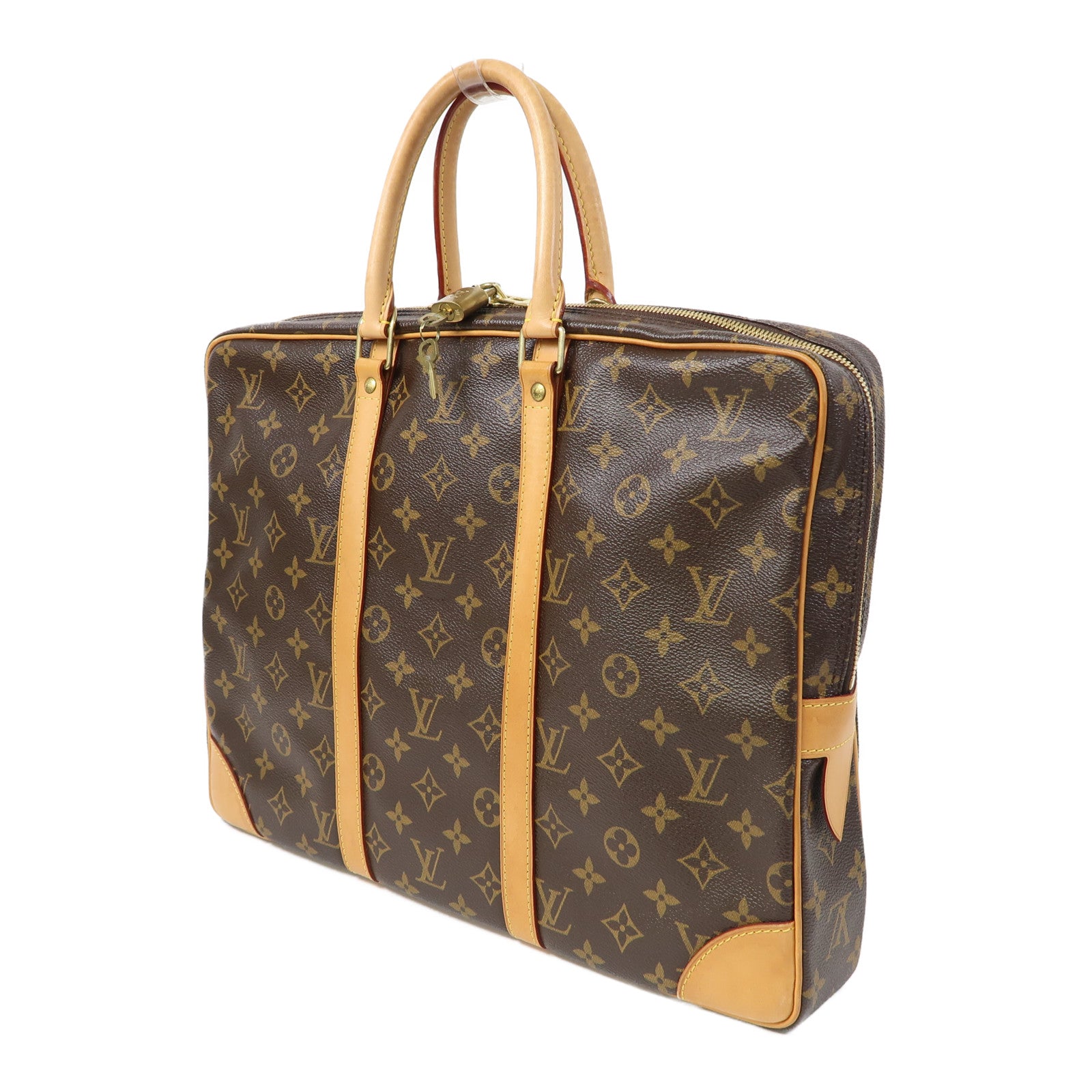LOUIS VUITTON Monogram Porte-Documents Voyage PM金扣公事包啡色