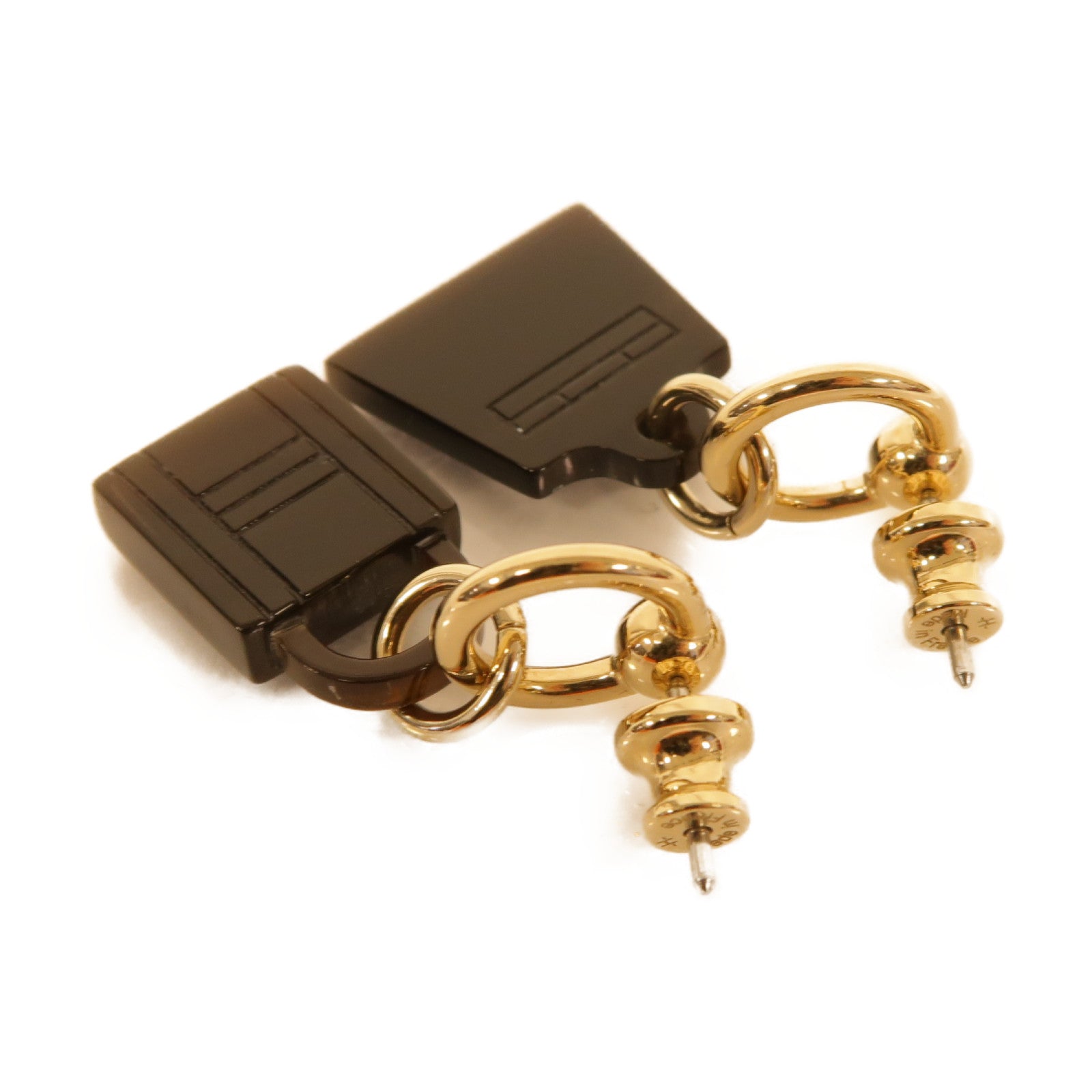 HERMES 【激減優惠】水牛角/金屬Amulet Maroquinier Earrings耳環啡色/金色