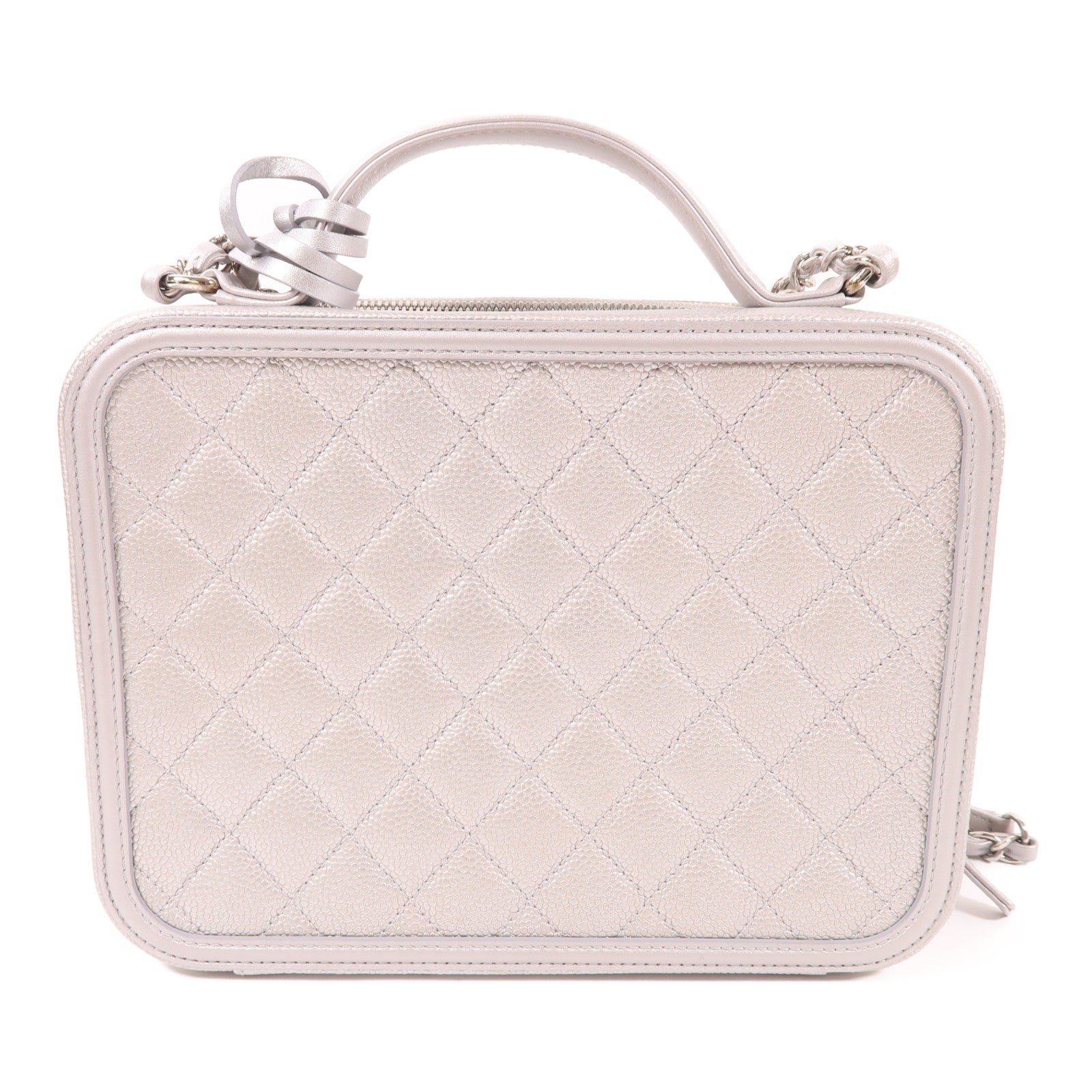 CHANEL SHW Vanity Case Chain 2 Way Bag Calfskin Leather Silver