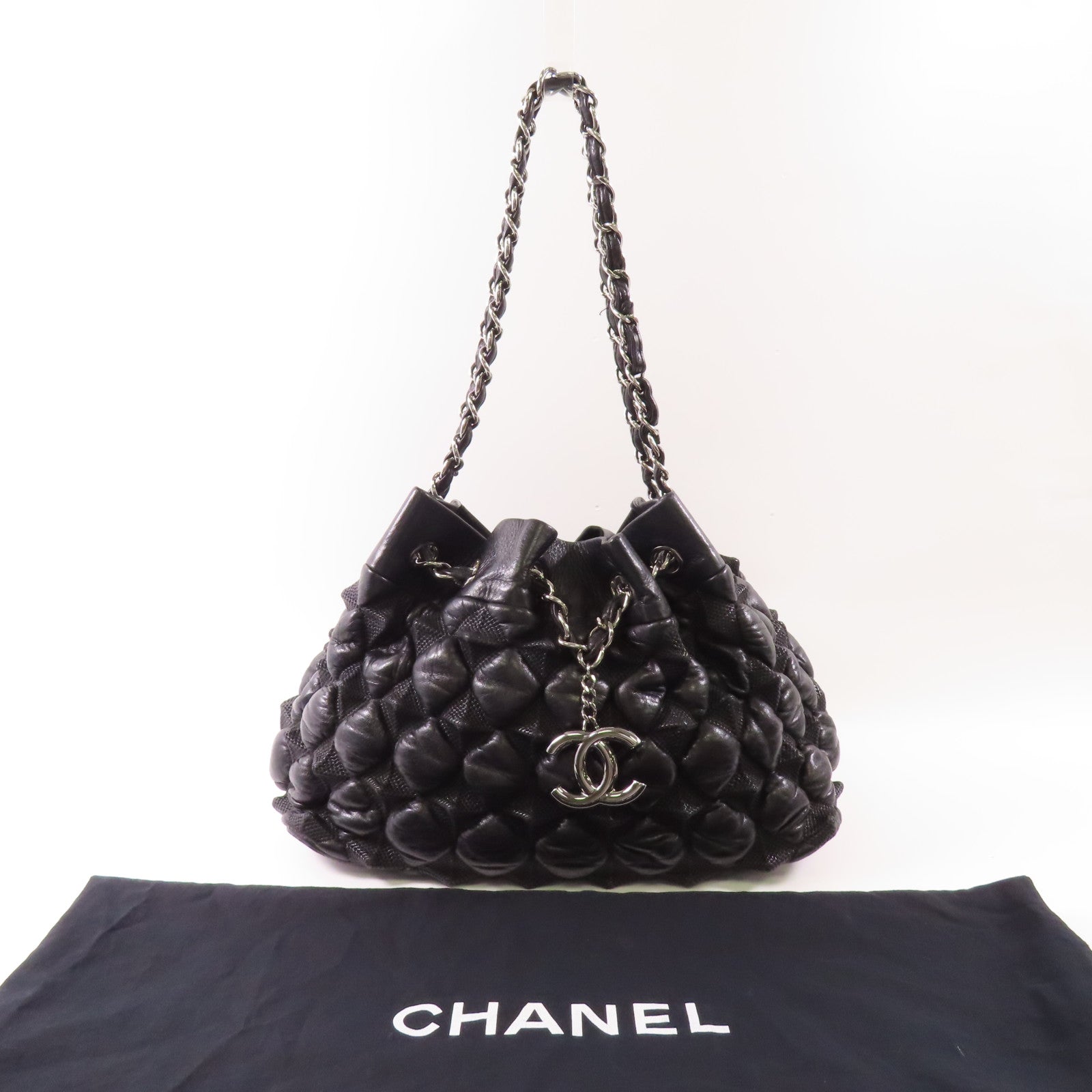 CHANEL 牛皮皮革Shoulder Bag銀扣肩背袋