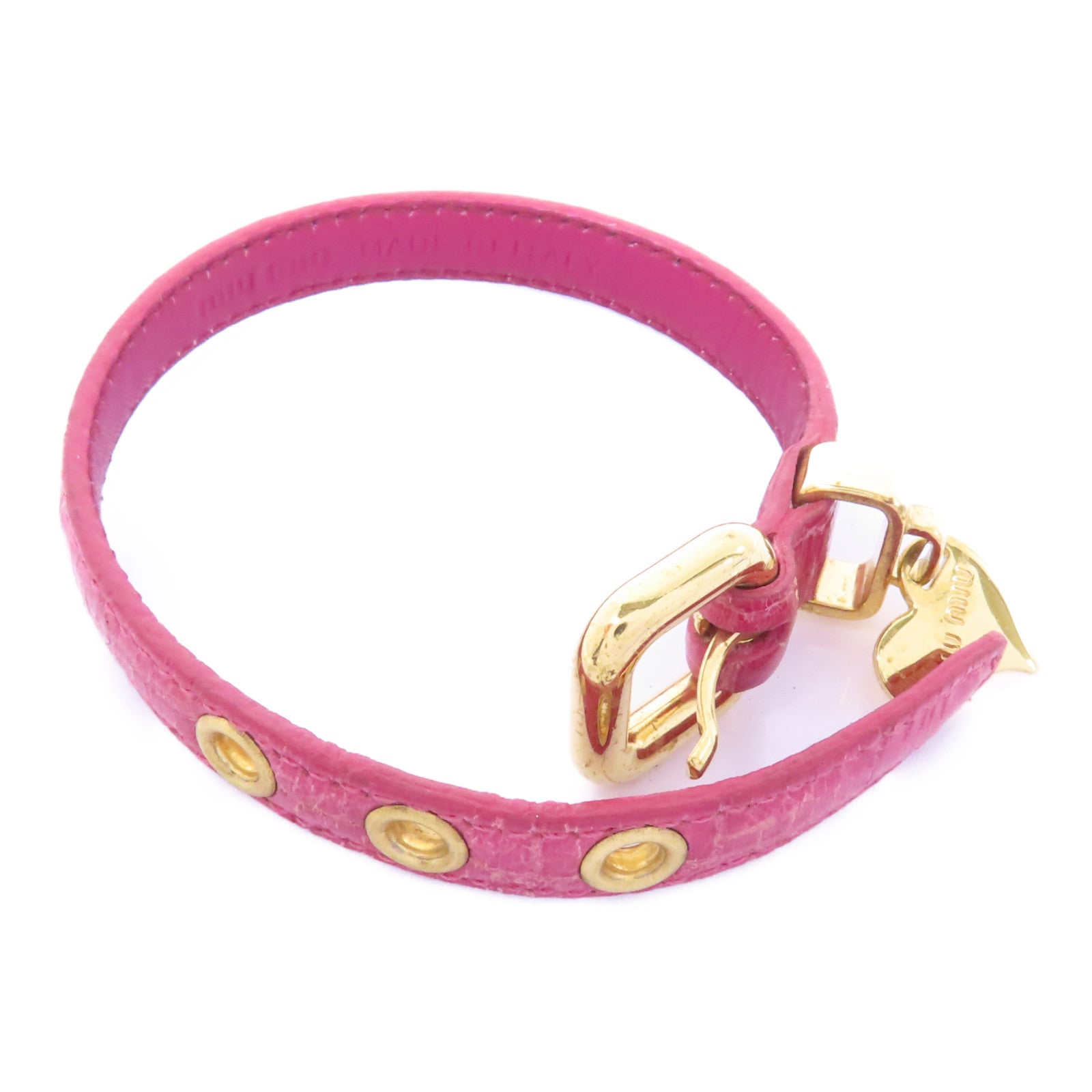 Miu Miu 【激減優惠】牛皮皮革Bracelet金扣手鏈粉紅色