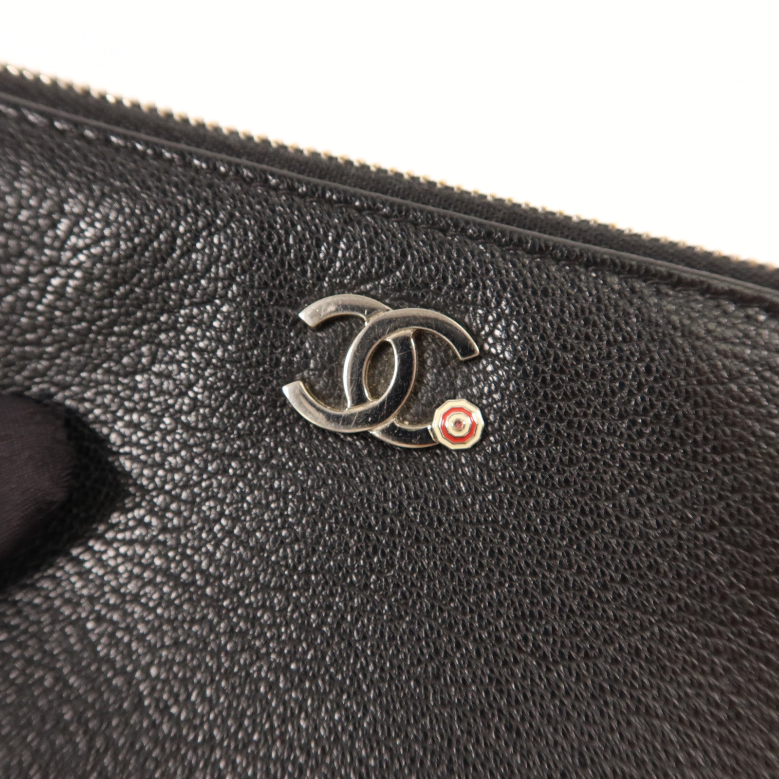 CHANEL 牛皮皮革Mini Pouch銀扣小袋