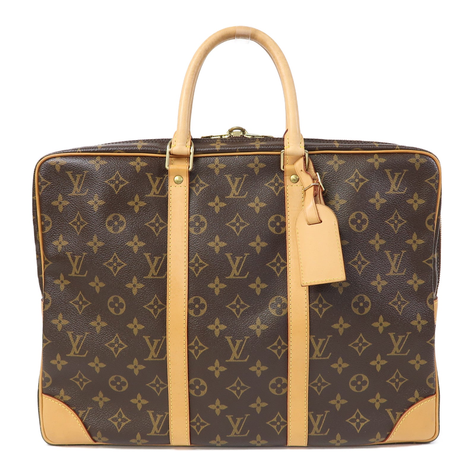 LOUIS VUITTON Monogram Porte-Documents Voyage PM金扣公事包啡色