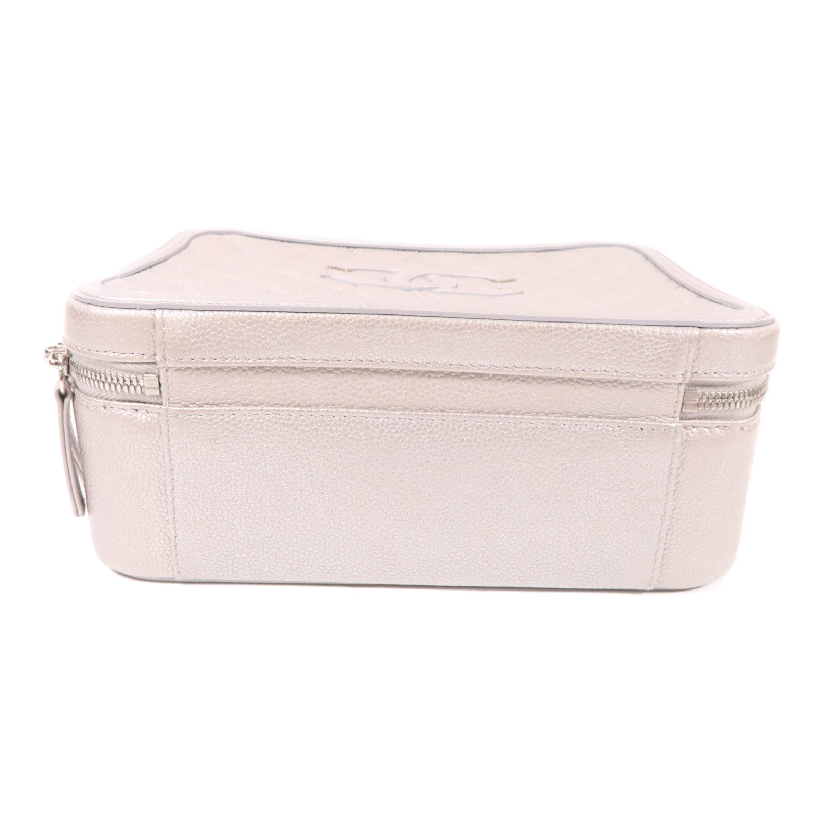 CHANEL SHW Vanity Case Chain 2 Way Bag Calfskin Leather Silver