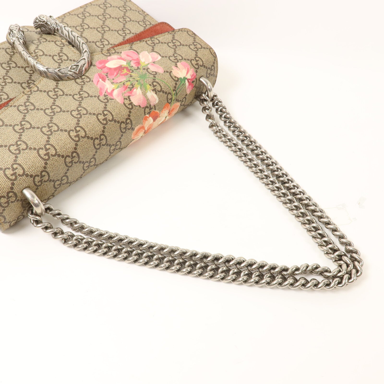 GUCCI 塗層帆布/麂皮皮革Dionysus鏈帶肩背袋