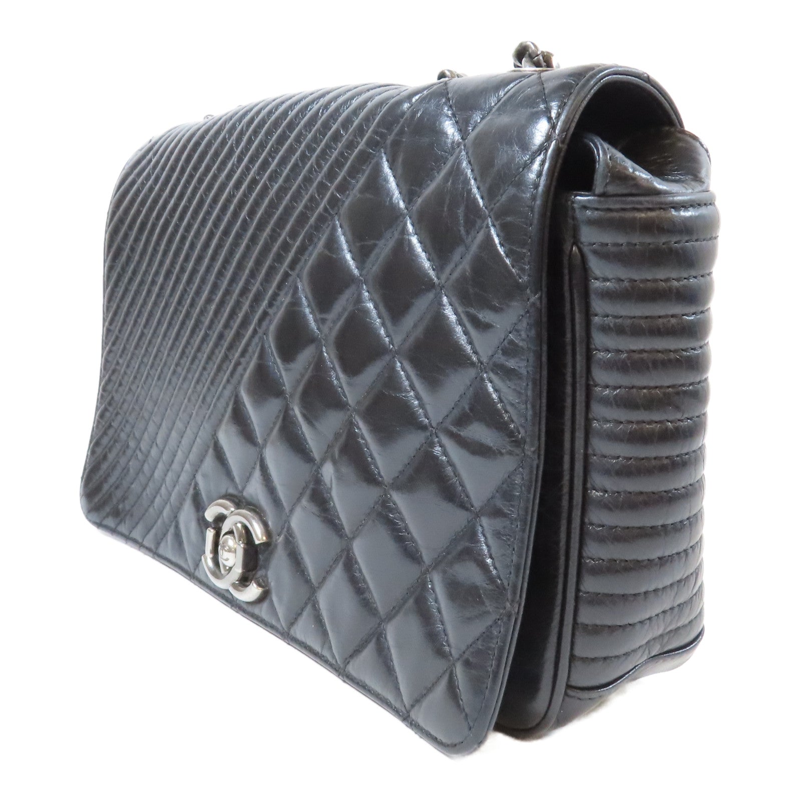 CHANEL 牛皮皮革Chain Shoulder銀扣肩背袋黑色