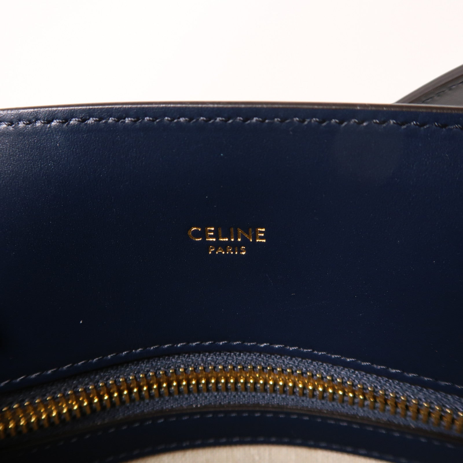 CELINE 帆布Vertical Cabas Tote Bag金扣手挽肩背兩用袋米色/藍色