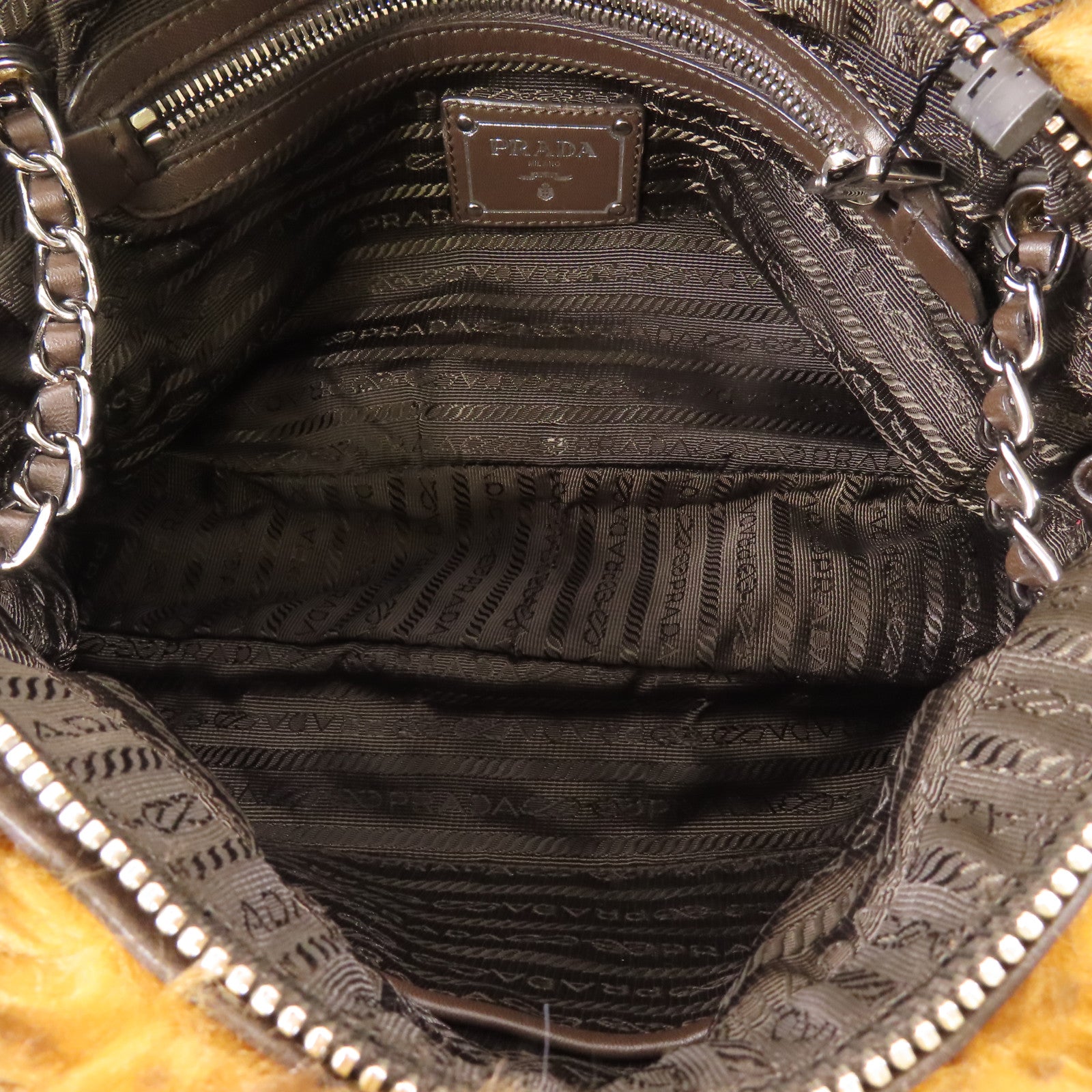 PRADA 合成毛皮Shoulder Bag銀扣鏈帶肩背袋