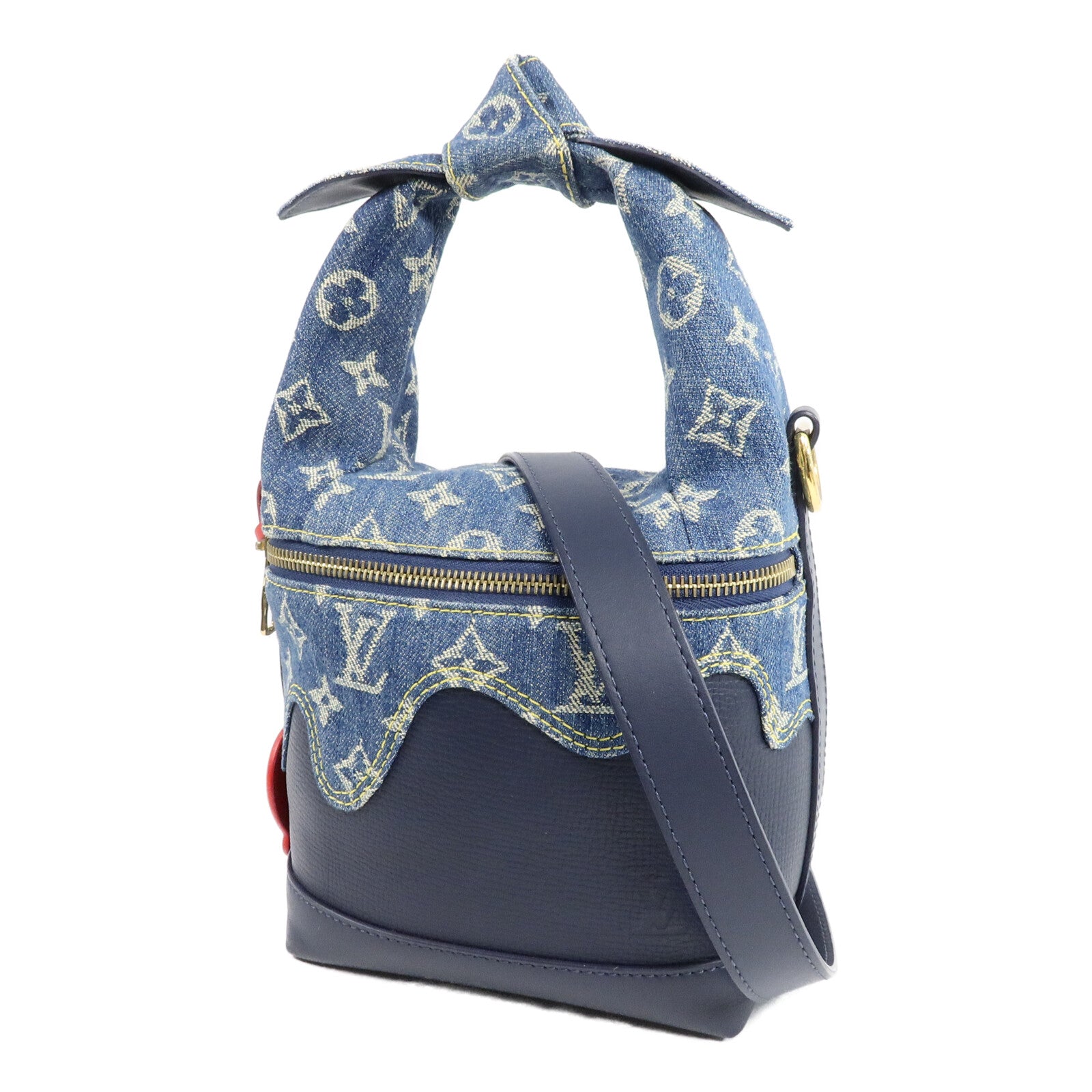 LOUIS VUITTON Monogram Denim/Taurillon Japanese Cruiser手挽肩背兩用袋
