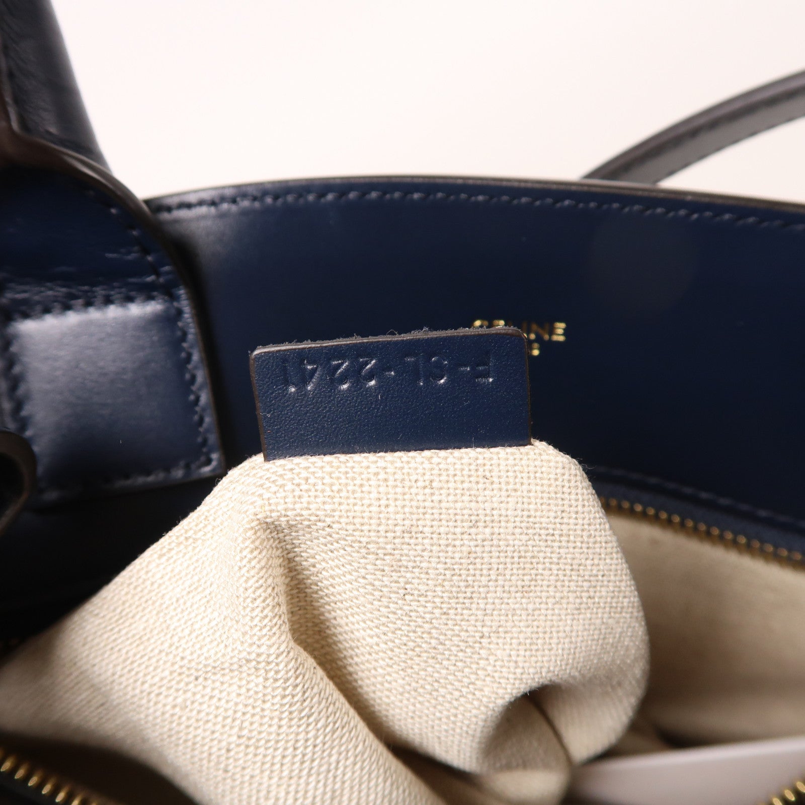 CELINE 帆布Vertical Cabas Tote Bag金扣手挽肩背兩用袋米色/藍色