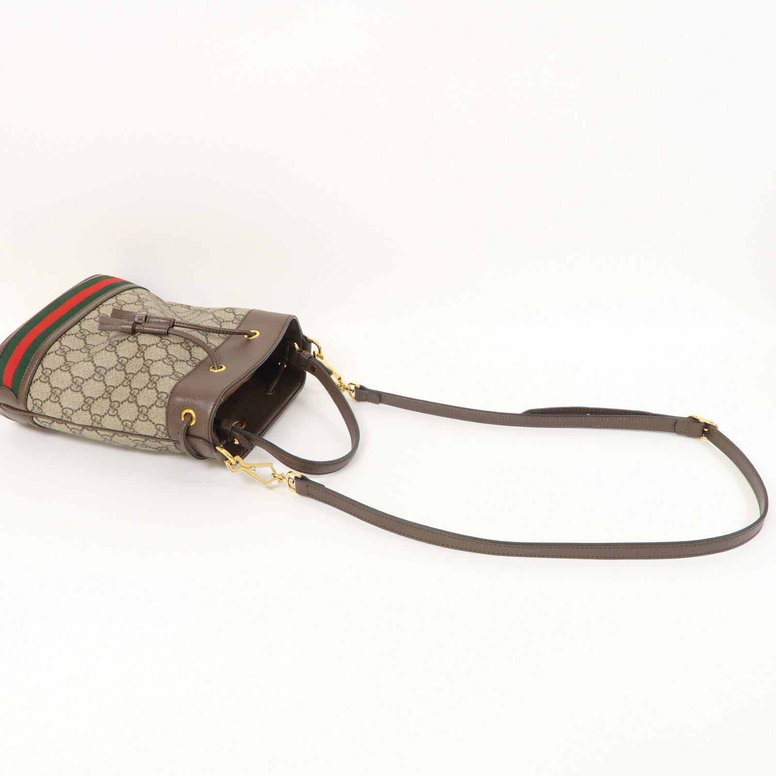 GUCCI 塗層帆布Bucket Bag金扣手挽肩背兩用袋啡色