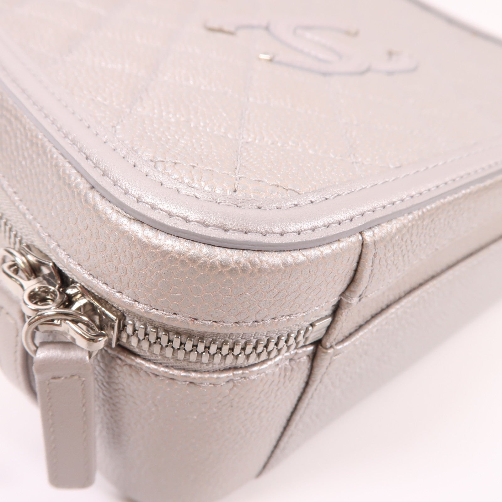 CHANEL SHW Vanity Case Chain 2 Way Bag Calfskin Leather Silver