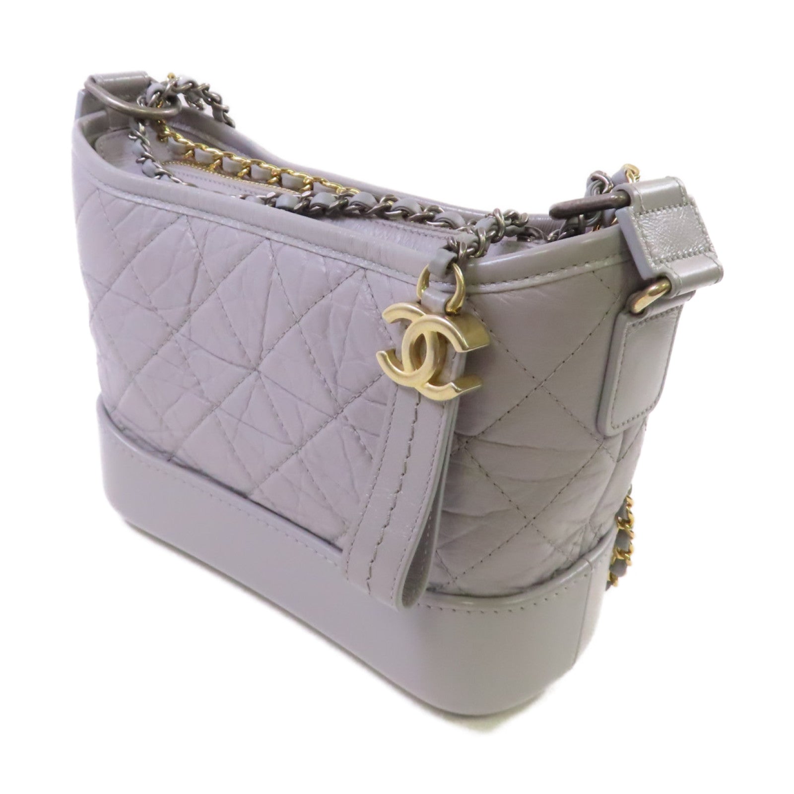 CHANEL 【激減優惠】菱格牛皮皮革Gabrielle Small Chain Shoulder Bag鏈帶肩背袋灰色